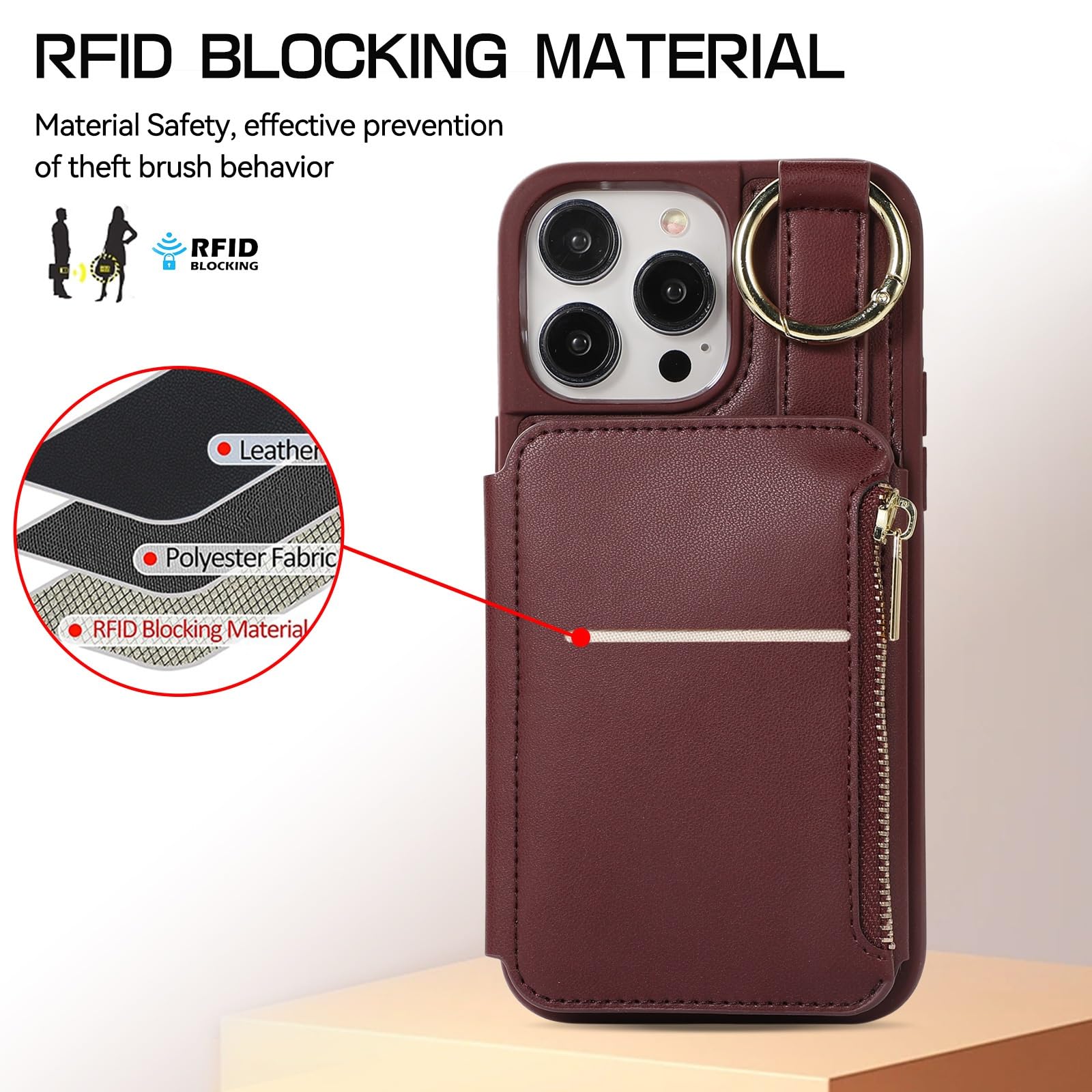 Generico Etui na IPhone16/16Pro/16Pro Max, wbudowany uchwyt na karty skórzany portfel ochronny na telefon komórkowy z klapką, odporny na wstrząsy futerał (fioletowy, 16)