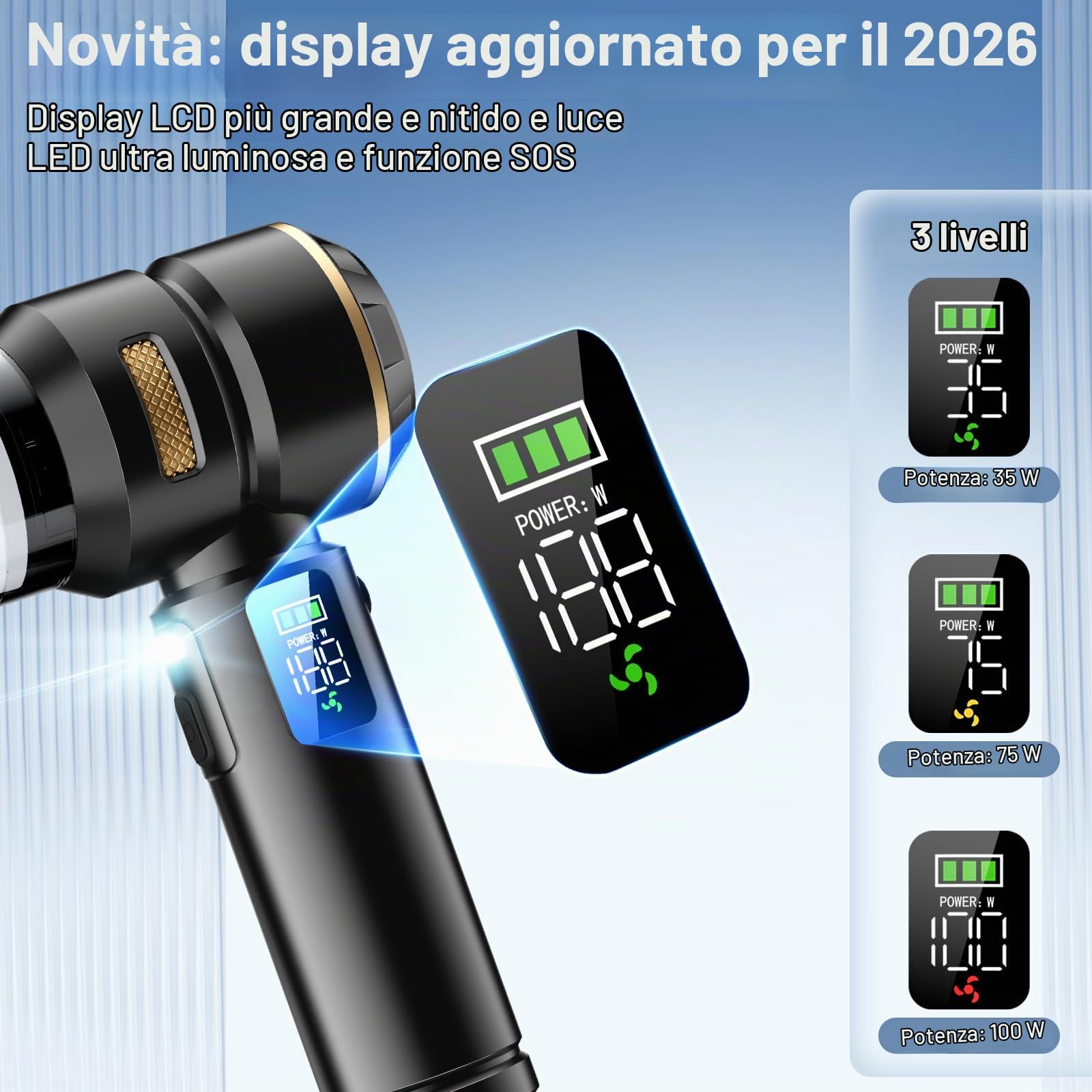 Aspirapolvere per auto, aspirapolvere senza fili, 4 in 1, 32000 Pa, potente aspirapolvere per auto, con display LCD, motore senza spazzole e 3 velocità 300.000 giri/min per auto, ufficio e peli di