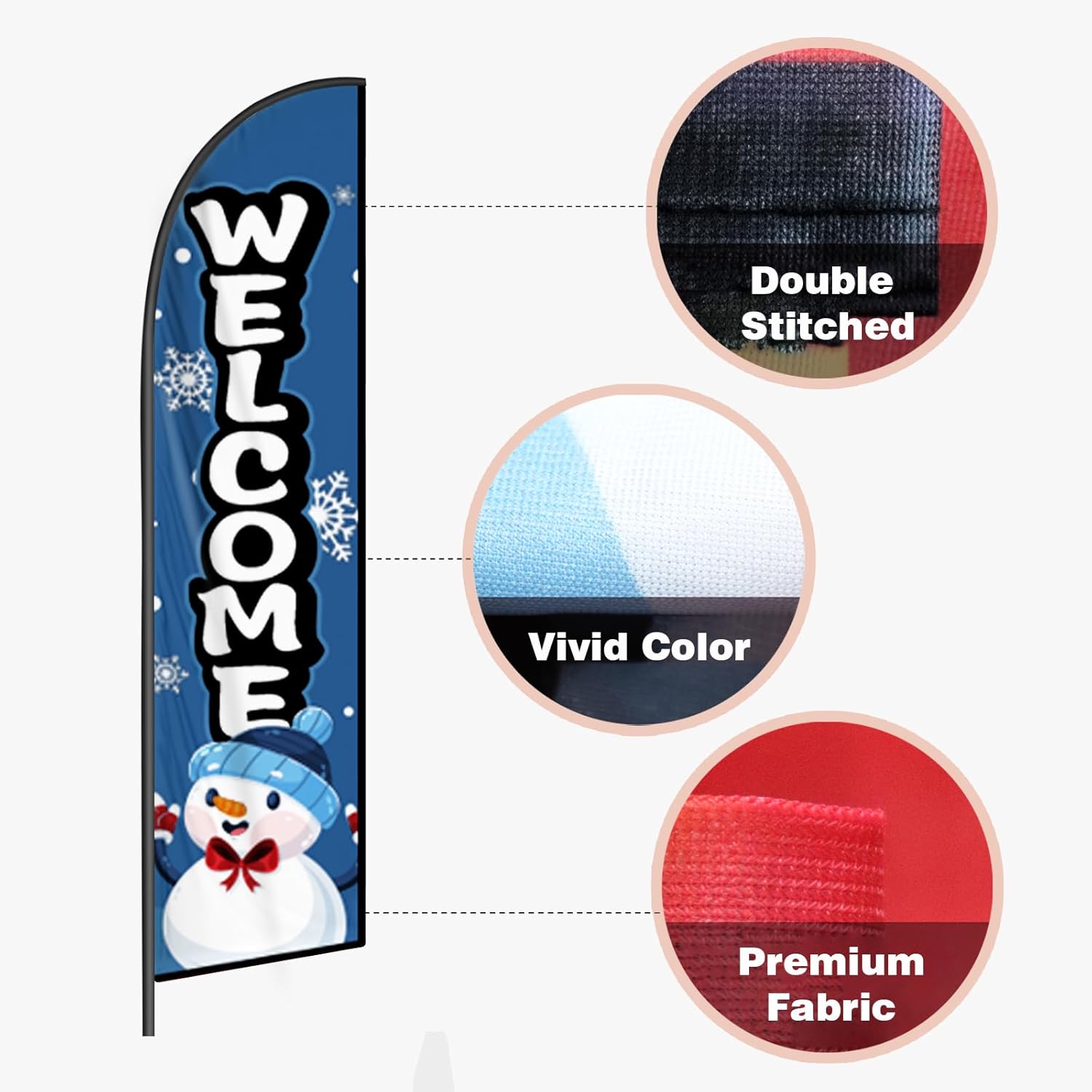 Snowman Feather Flag Banner - 11.5x2.5 Ft Welcome Swooper Flag for Outdoor Events -Winter Signs Windless Full Sleeve Banner for Outside Yard Decoration (Only Flag) (Blue)