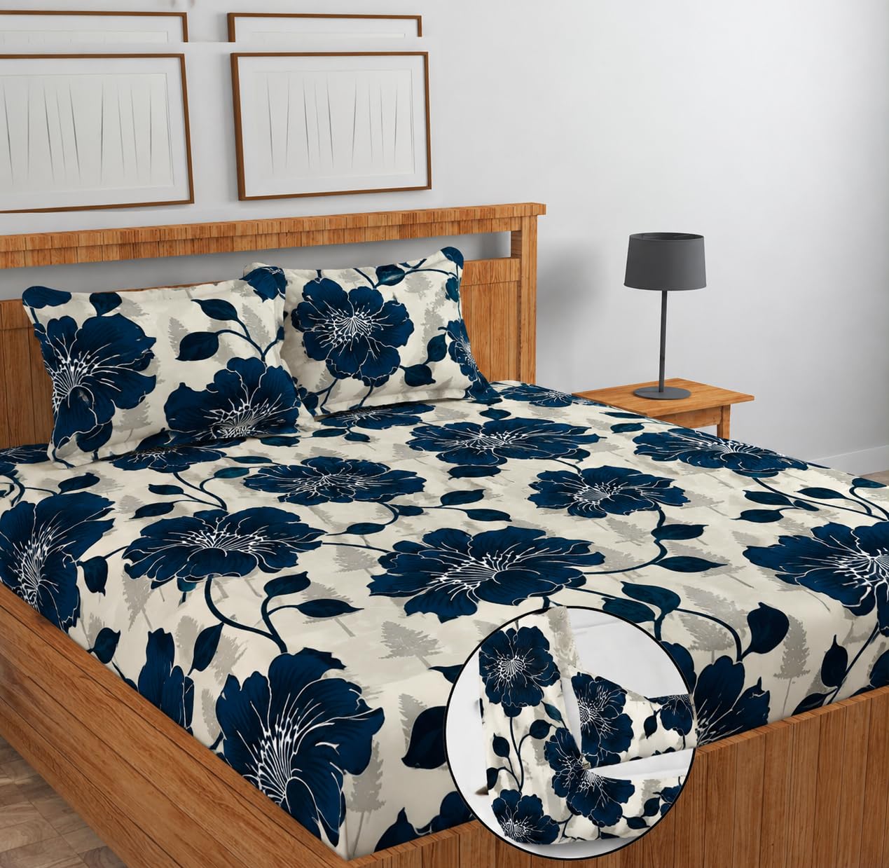 250 TC Cotton Feel All Around 7D Elastic Fitted Bedsheet, Elastic Fitted Bedsheet King Size Bedsheet for Double Bed with 2 Pillow Covers, Size - 72 x 78 x 8 Inch Color White 7D-image-42
