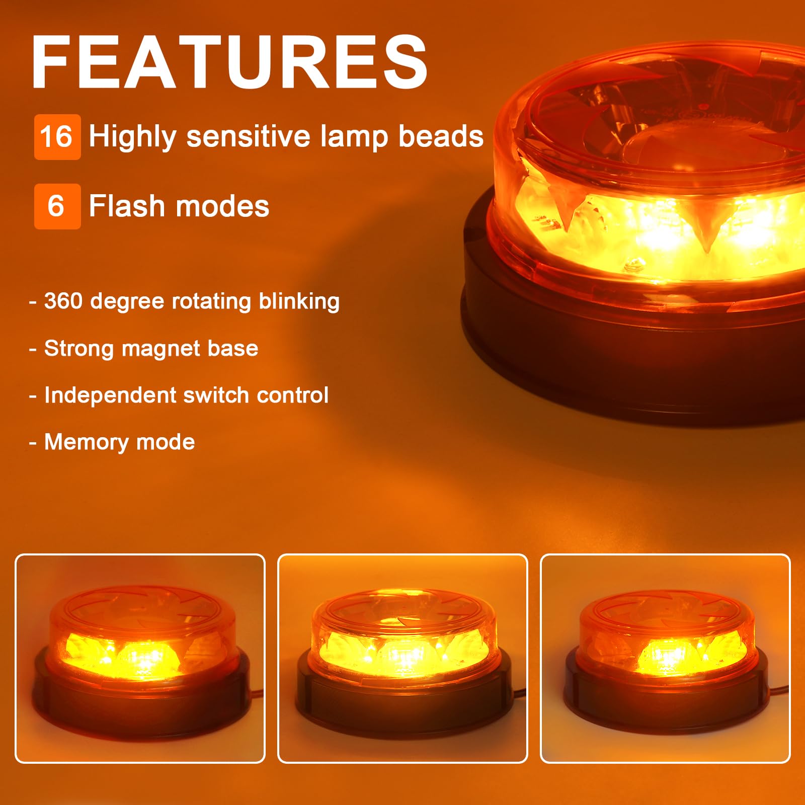 Feux D'alerte LED Sans Fil AOHEWEI - 12V/24V, Magnétiques, Rechargeables, 5 Modes, étanches IP67