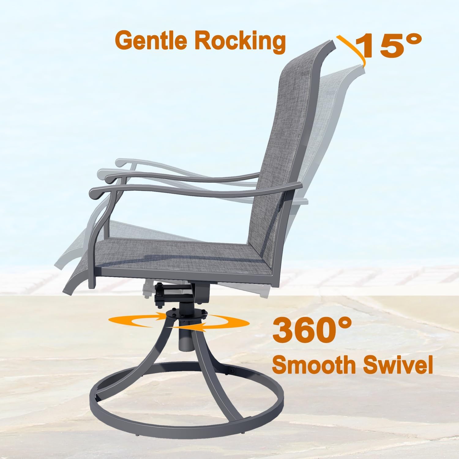 bigget Outdoor Swivel Chairs Set of 4, Patio Swivel Rocker Chairs 450LBS with Powder-Coated Metal Frame & Textilene Fabric, High Back Comfy Patio Rocking Chair for Outside, Front Porch, Grey