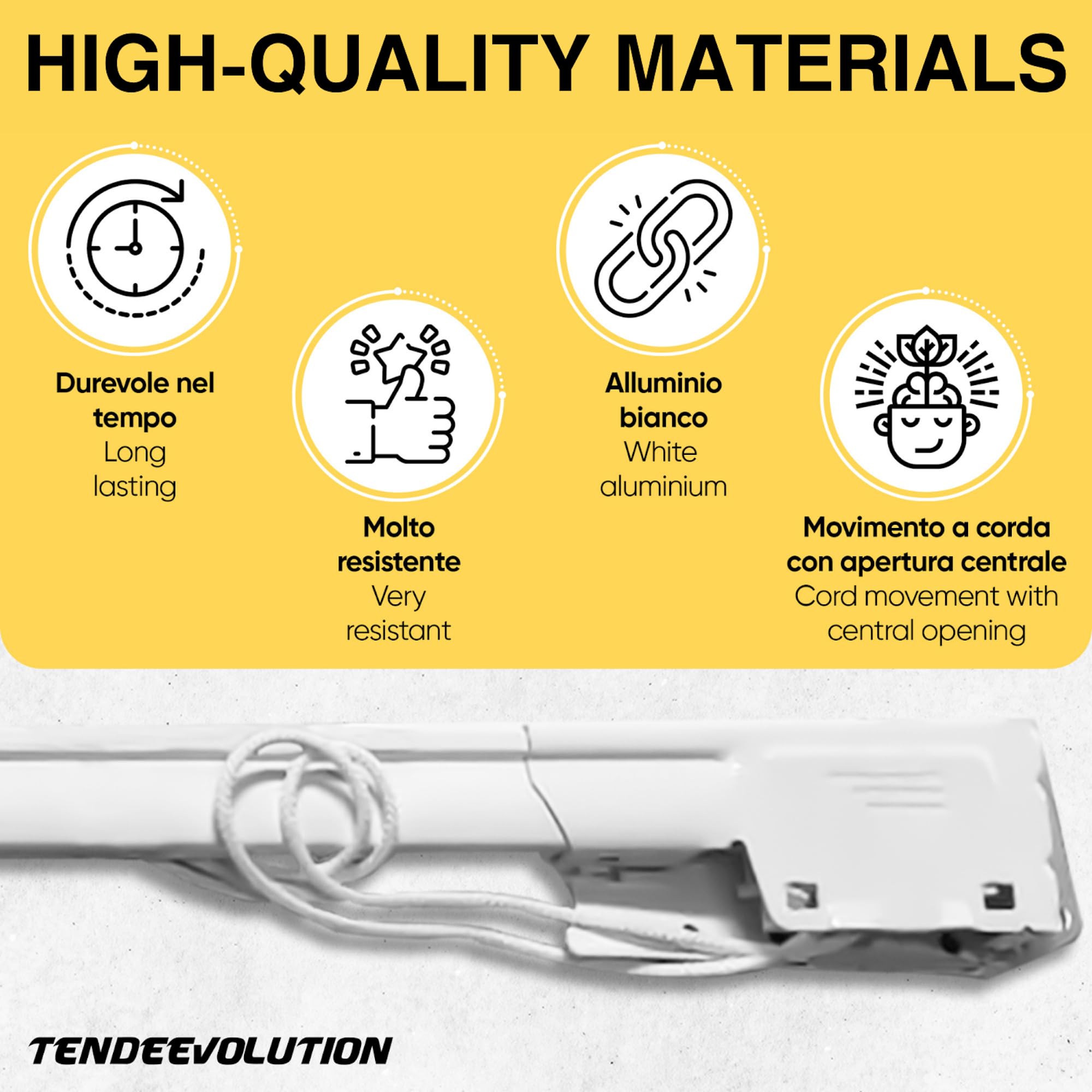 Binario per Tende Estensibile in Alluminio Laccato Bianco, Apertura Personalizzabile con Corda, Binario Tenda Soffitto o a Parete con Supporti, Scorritenda, Riloga per Tende (DA 216 A 400 CM)