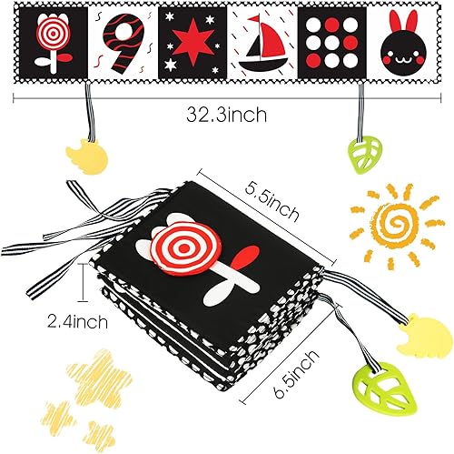 Miniatura 5 de Libro de bebé en blanco y negro, 0, 3, 6, 12 meses, tarjetas suaves de alto contraste, juguetes sensoriales esenciales para recién nacidos,