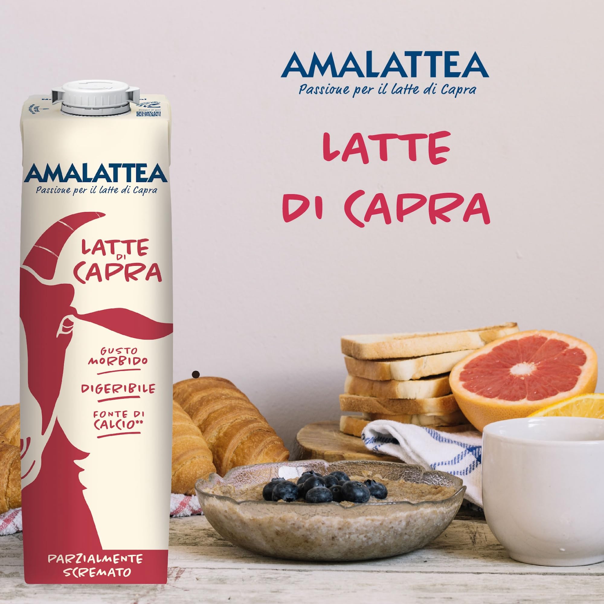 Granarolo, Latte di Capra Amalattea, 6 Confezioni di Latte Parzialmente Scremato UHT da 1 lt, Dal Gusto Morbido, Ricca Fonte di Calcio