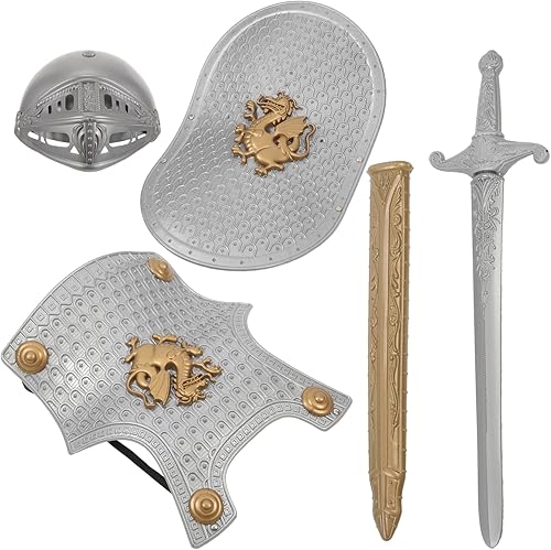 Miniatura 7 de Toyvian Conjunto de cascos para niños pequeños, trajes para niños, disfraz de guerrero de batalla, accesorios para niños, conjunto de caballero para