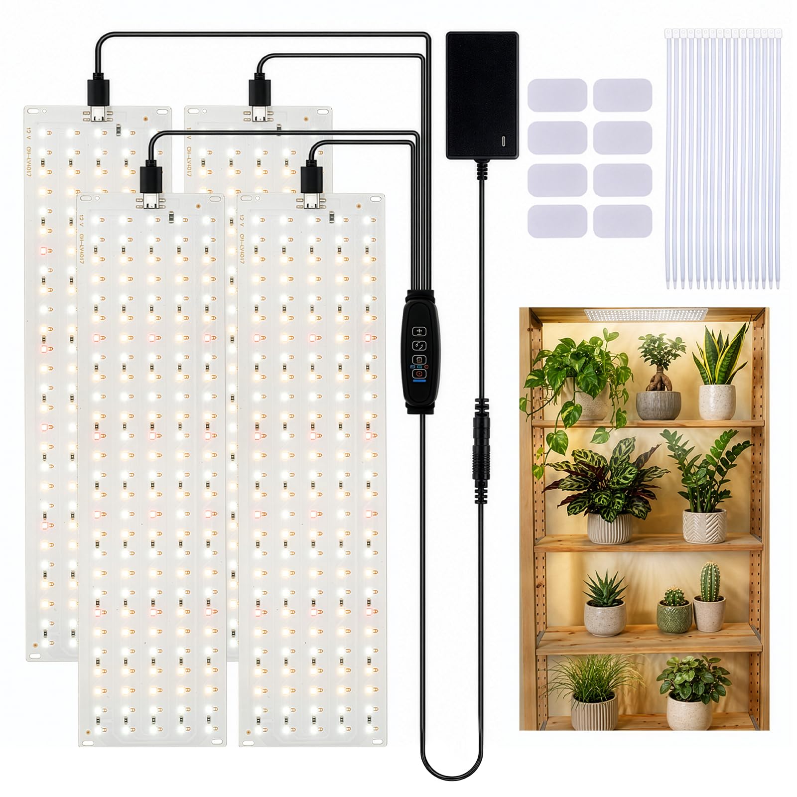 EVERGOODS 4PCS Full Spectrum LED Grow Lights for Indoor Plants – Plant Light with Auto On/Off 3/9/12H Timer, 3 Lighting Modes, 9-Level Dimmable for Seedlings, Succulents, Hydroponics
