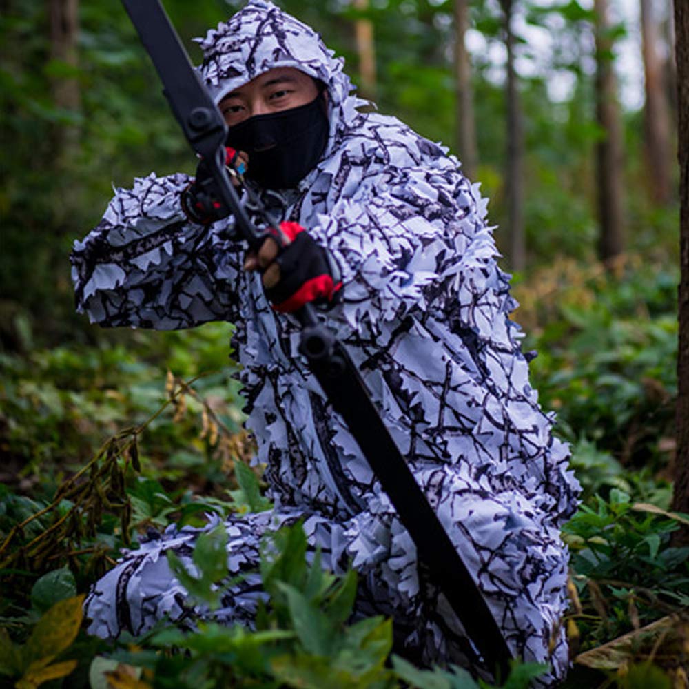Extérieur Camo 3D Neige Sauvage Fermeture Éclair Ghillie Costume Pour Paintball Airsoft Chasse Faune Photographie