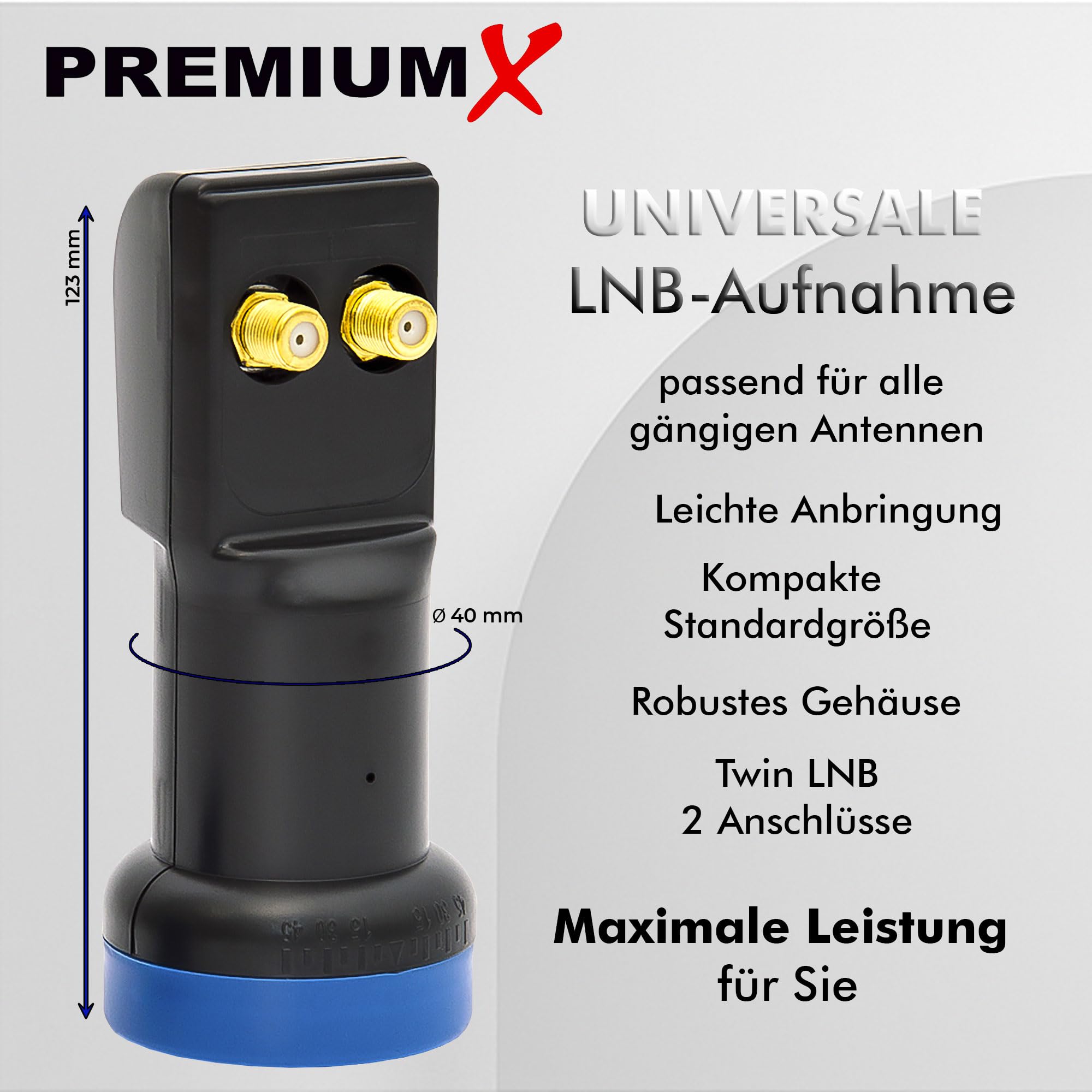 PREMIUMX Twin LNB PXL Tête de réception T LED Full HD HDTV SAT 0,1 dB pour 2 utilisateurs 3D 4 K High Quality avec protection météo