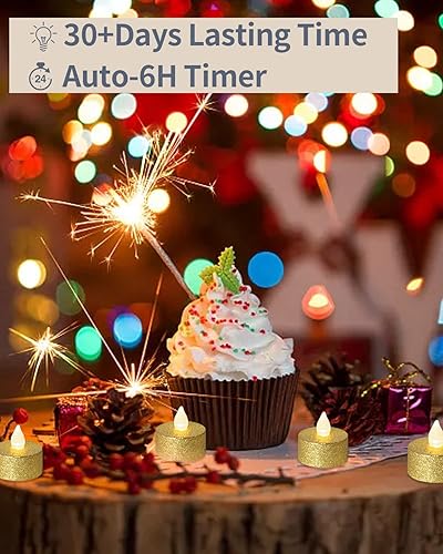 Miniatura 3 de LOGUIDE Velas de té LED que funcionan con pilas, paquete de 24 velas votivas doradas sin llama con luz blanca cálida parpadeante, pequeña vela de té