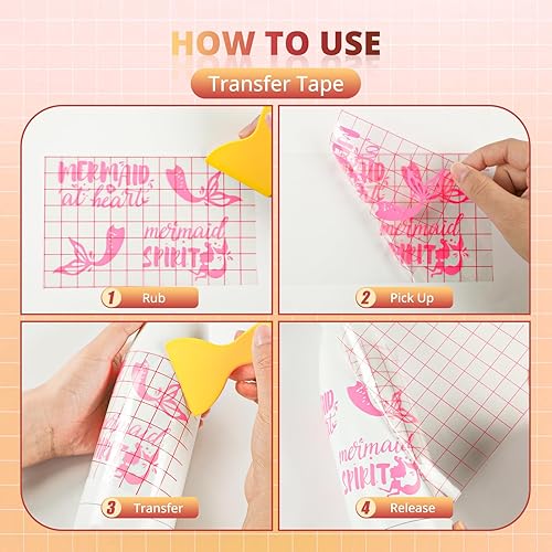 Miniatura 6 de YRYM HT Rollo de cinta de papel de transferencia de vinilo transparente 12 x 50 pies con cinta de aplicación de cuadrícula de alineación para