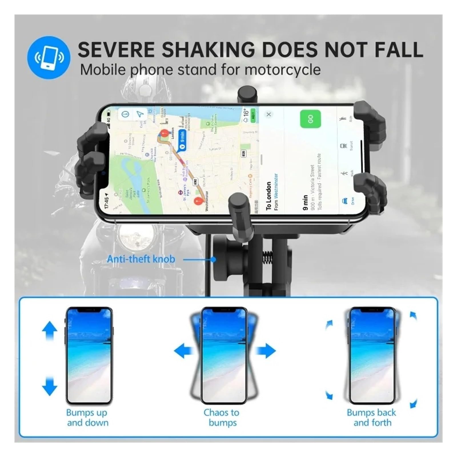 Support GPS Moto Support De Téléphone pour Moto 4 À 7 Pouces, GPS pour Guidon Et Rétroviseur