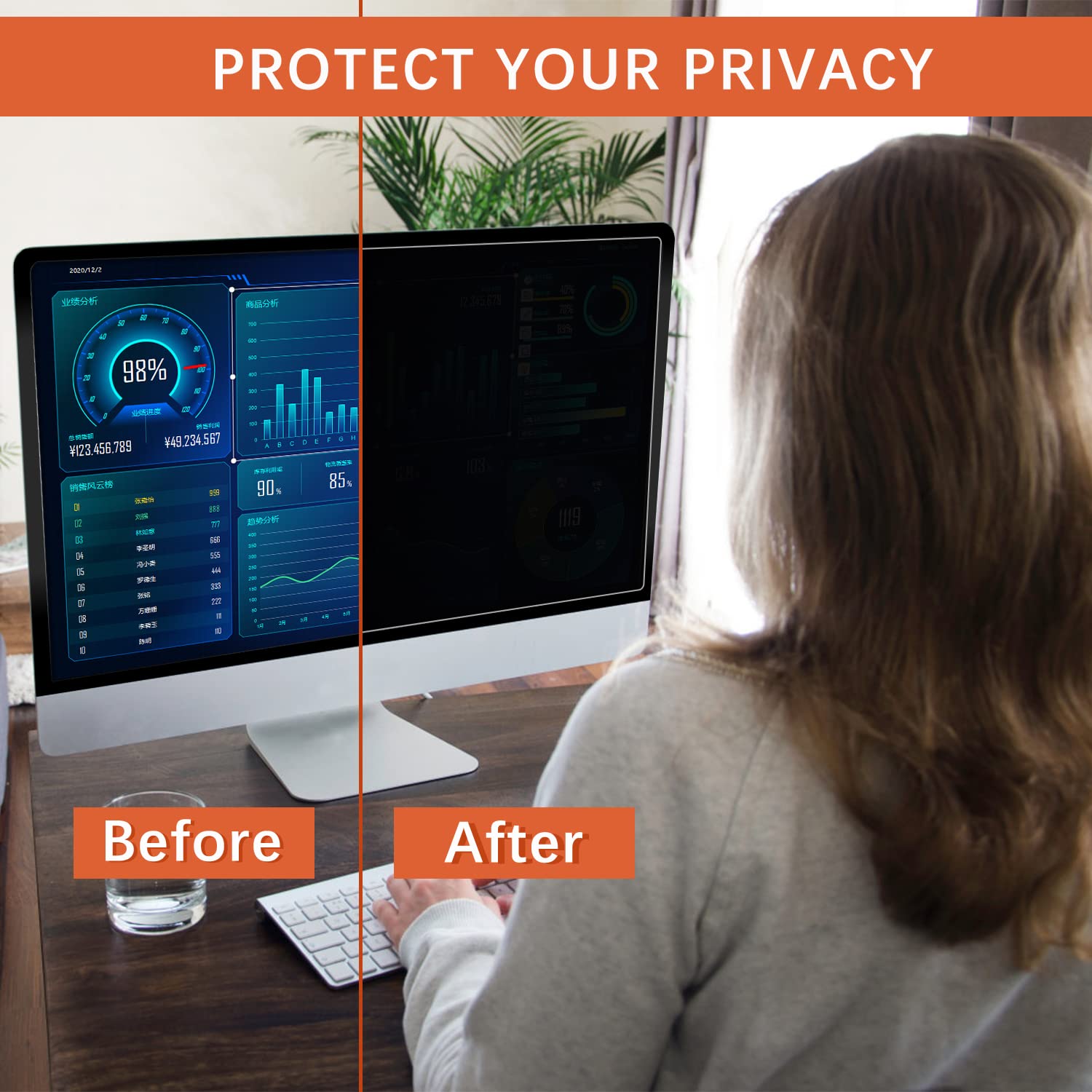 HaruYo 24 Pollici Filtro Privacy Premium, Anti-Spia Privacy Filter, Rimovibile Pellicola de Protezione Filtro Anti Luce Blu per Monitor & Computer Portatile (24" 16:10)