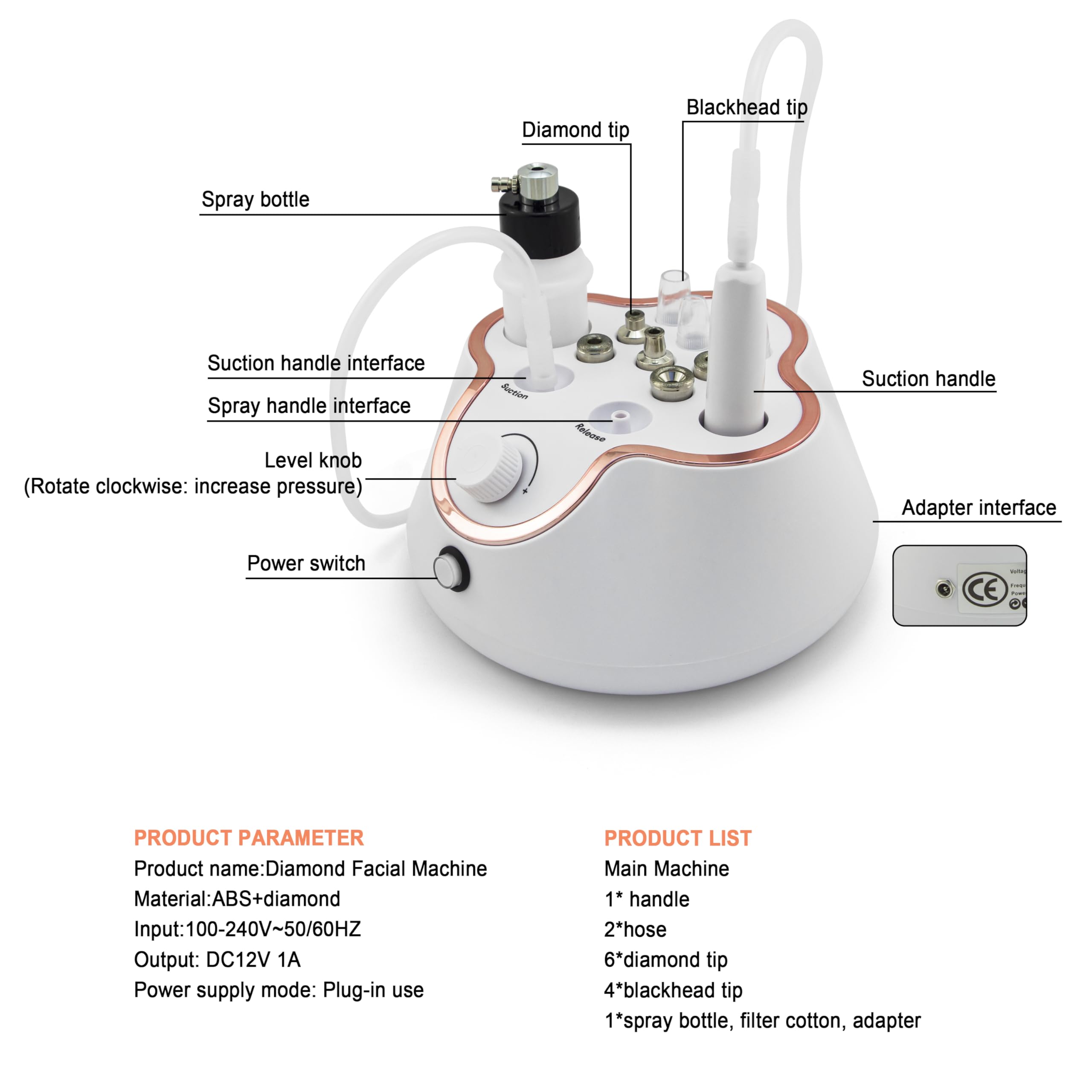 Elitzia Appareil de microdermabrasion diamant 2 en 1 professionnel pour la beauté du visage, le gommage à la maison, pulvérisation d'aspiration d'acné, microdermabrasion des points noirs, nettoyage du