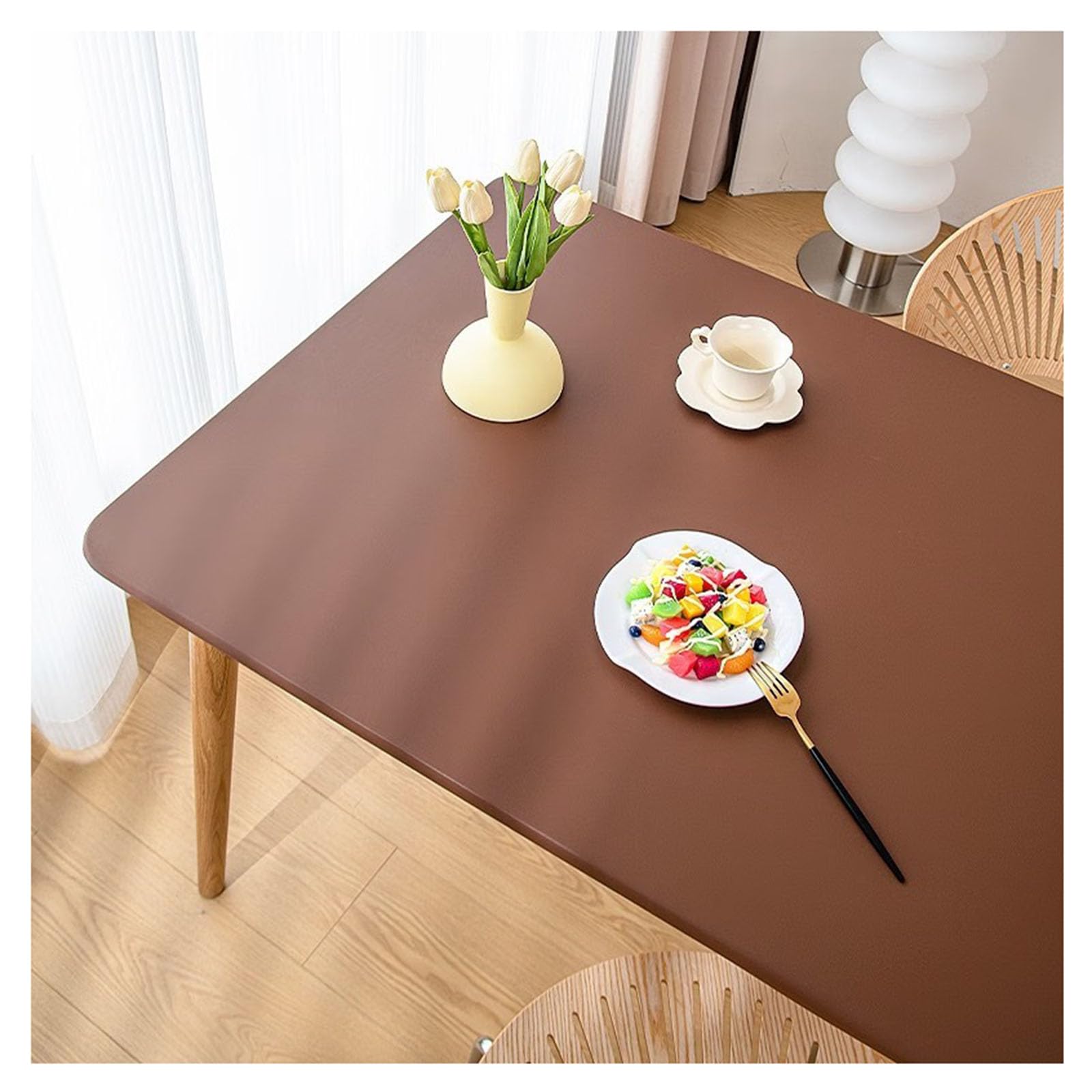 Leather Dining Table Cover with Elastic Edge, Faux Leather Table Cloths for Square/Rectangle Tables, Vinyl Tablecloth Waterproof Oilproof Heat Proof Wipeable Table Protector Pad (90x90cm,Brown)
