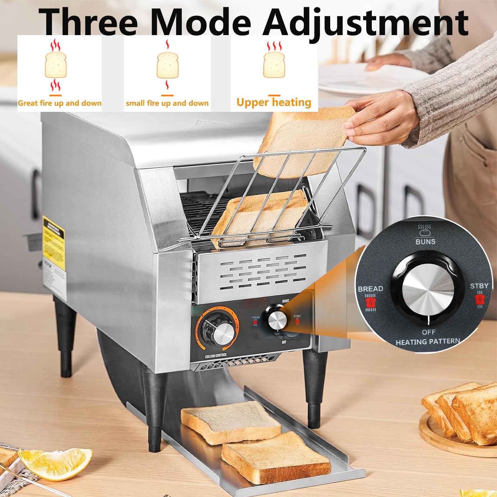 Tostapane a Nastro trasportatore Commerciale,tostapane in Acciaio Inossidabile 1300 W Forno Elettrico per tostapane Resistente con Doppio Tubo riscaldante per Pane, Croissant, panetteria