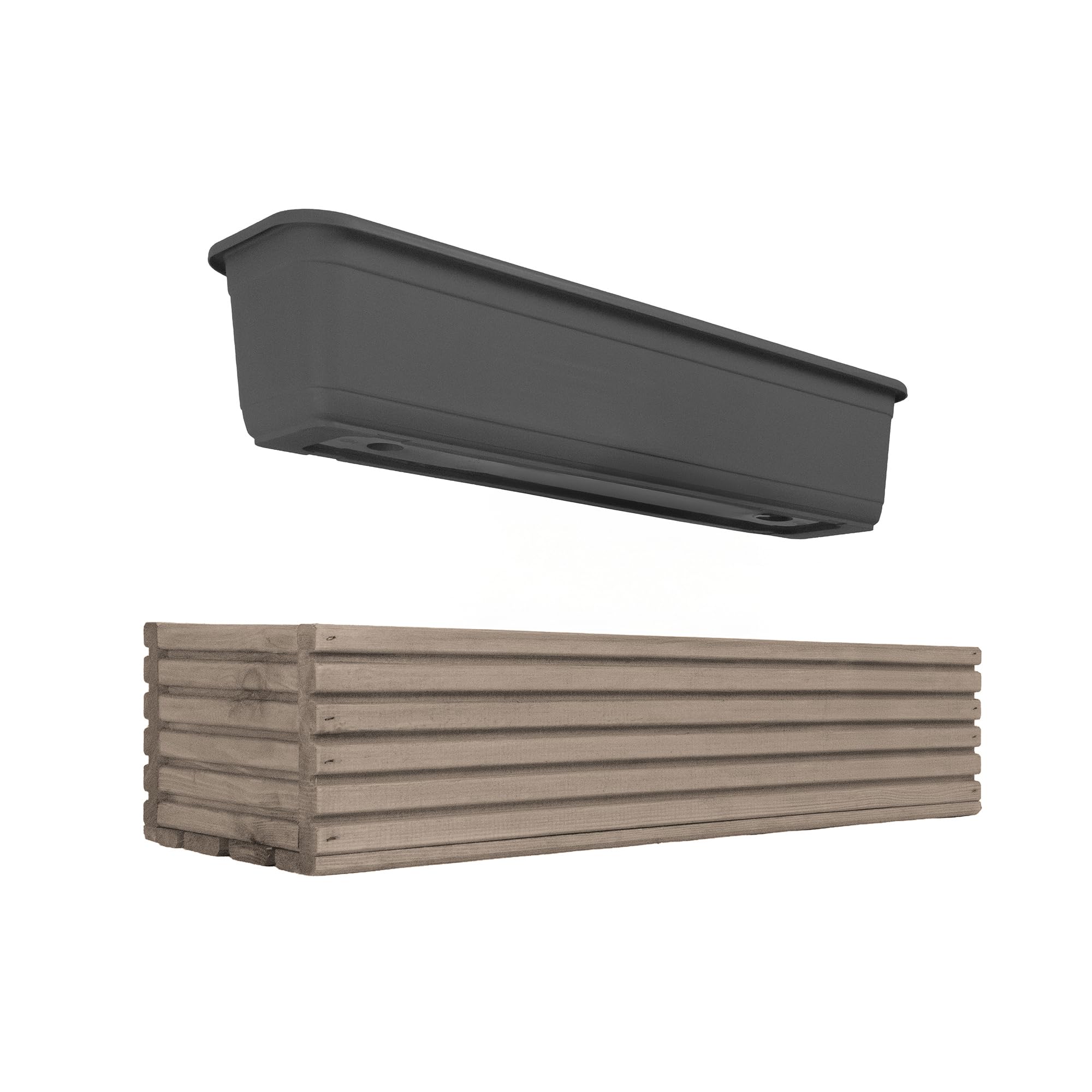 Jardinière Rectangulaire En Bois épicéa Imprégné Marron - Avec Insert Plastique Amovible, 86x23x20 Cm