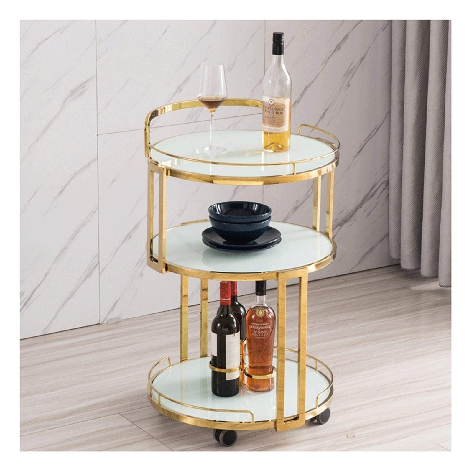TEmkin Kitchen Serving Carts Bar Cart With 3 Mirrored Shelves, Durable Wine Cart With Casters, Suitable For Kitchen, Club, Living Room, Antique Gold Finish (Silver Black) (Champagne White)