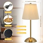 Lampe de table rechargeable sans fil, 3-Color Lumière tactile, laiton antique, cadeau 3000mAh Batterie exploitée, Tissu beige, pour chambre, cuisine, salon, bureau, crèche, salle de bains & Dormoirs
