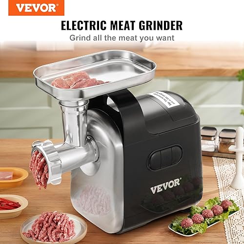 Miniatura 2 de VEVOR Picadora de carne eléctrica, relleno de salchichas de 550 W, máquina picadora de carne resistente aprobada por ETL con 2 cuchillas, 3 placas