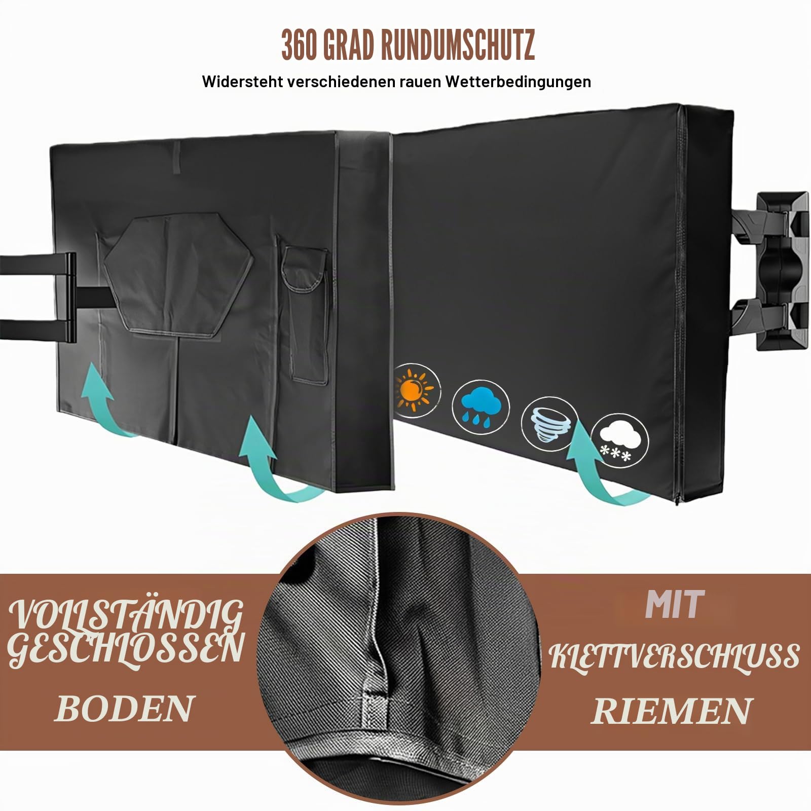 Outdoor TV Abdeckung, 40-42 Zoll TV-Abdeckung für den Außenbereich, Fernseher Bildschirmschutz Abdeckungs Universal Schutzhülle für Fernseher 600D Oxford PVC Beschichtung Heavy Duty Wetterfest Schwarz