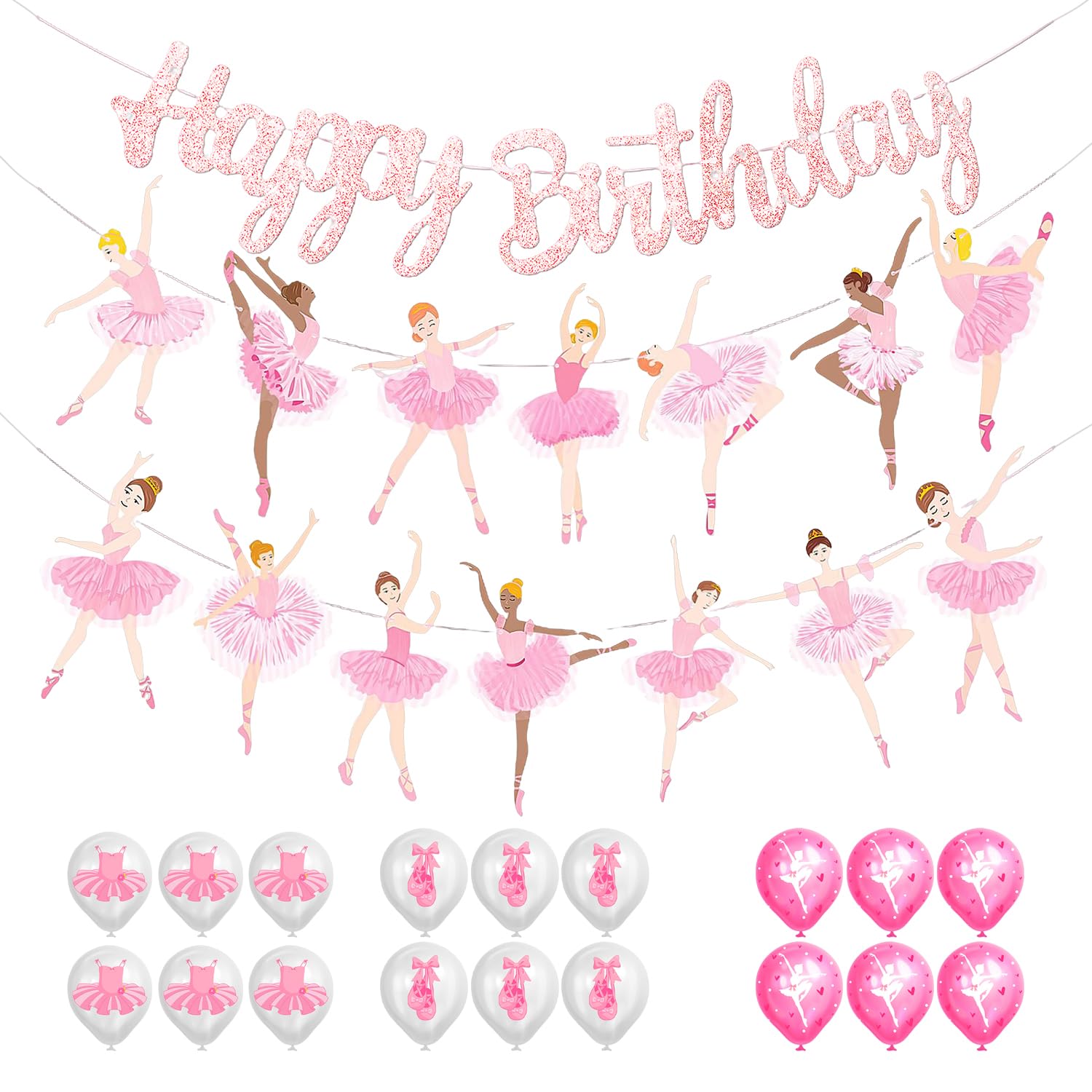 UBSIUH 1 Set Of Swan-Themed Birthday Bunting And 15 Balloons, Party Decoration Set, Scene Layout Materials, Birthday Layout Props.