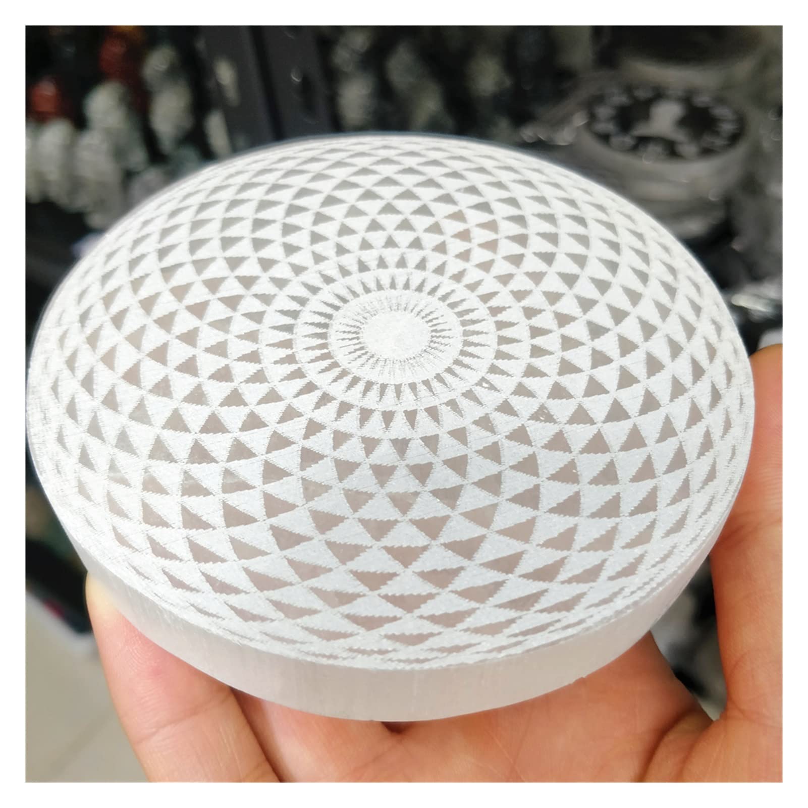 Natürliche weiße Kristalle, Selenit-Gipskarton-Untersetzer, Symbole, Hexe, Yoga, Dekor, Dr. Stone, Weissagung, Pendel, Baum des Lebens Voller Textur (Color : Round Shape, Size : One Size)
