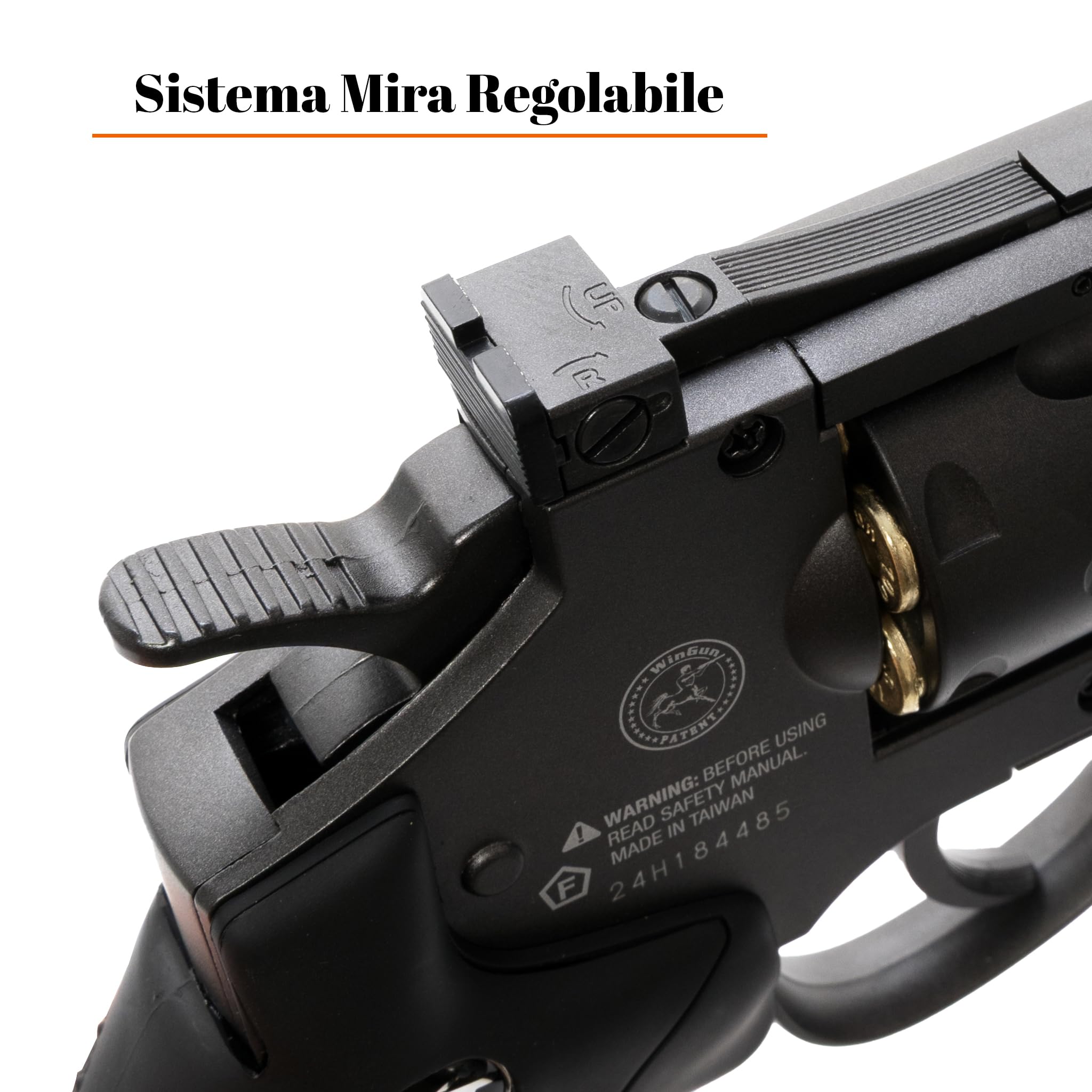 Pistola Softair Revolver, Pistola a Pallini, 5 bombolette Co2, 1000 Pallini 6mm, caricatore, 6 bossoli, Airsoft, Pistole Softair, potenza 0,9 joule, dimensioni cm 34x12,5