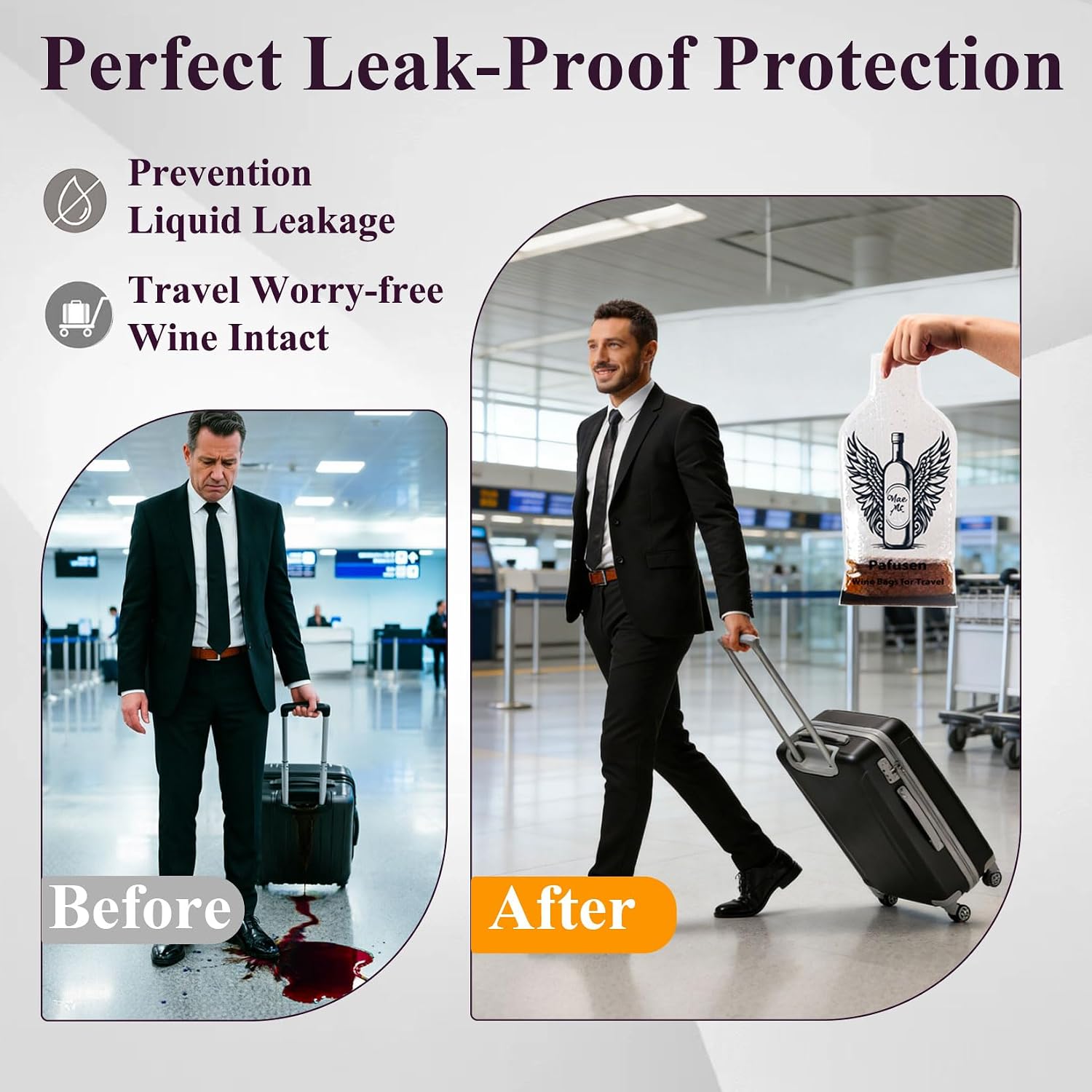 Pafusen 2 Set Wine Bags for Travel, Reusable Wine Bottle Travel Protector Bags, Leak Proof Protective Bottle Bags Sleeves Airplane Cruise Car, Wine Bottles Protector Sleeve