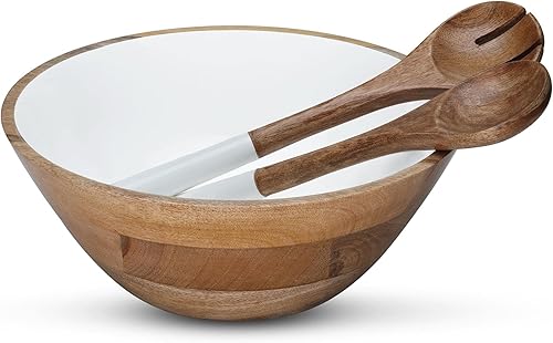 Miniatura 9 de Folkulture Juego de ensaladera de madera con servidores, 12 pulgadas de profundidad x 5 pulgadas de alto, cuencos grandes o cuencos de madera para