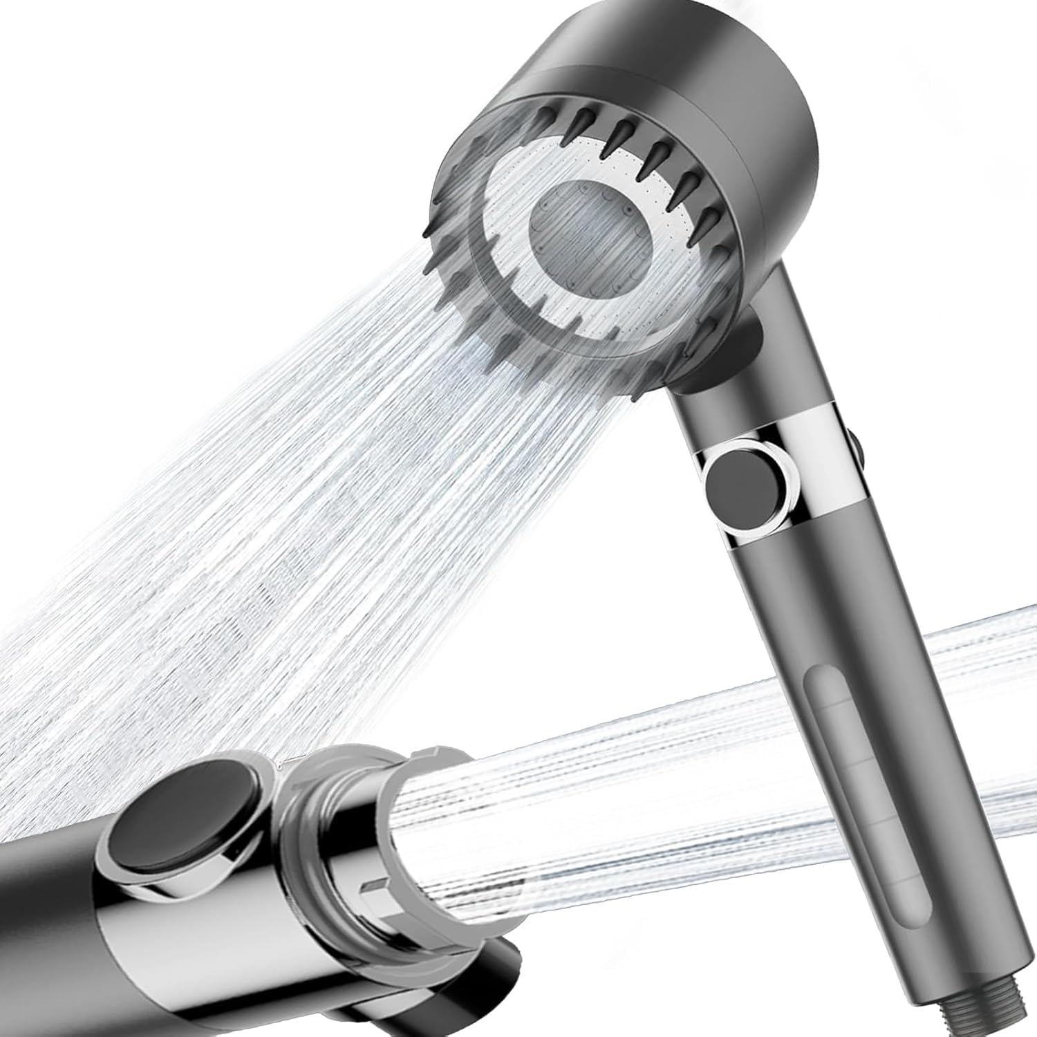 High Pressure Hard Water Filter Shower Head with 15-Stage Filter and 3 Extra Filter Cartridges, 3+1 Spray Modes, with PVC Hose, Handheld Massage Shower Head for Chlorine Removal-Bright Gray