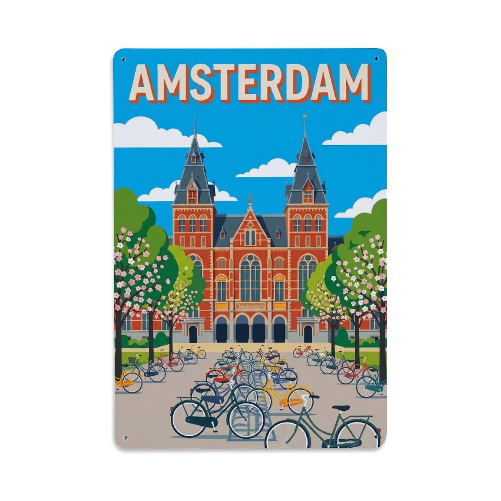Fyrn Style Metal Tin Sign Vintage Travel Amsterdam Netherlands Fantastic
