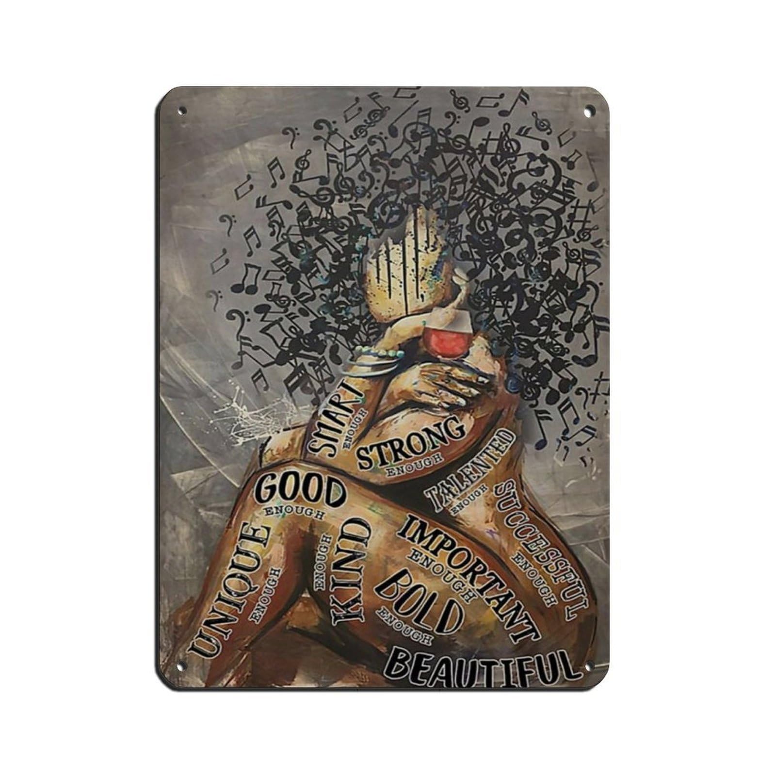 Afro Girl Music And Wine Tin Sign Vintage Metal Pub Club Cafe Bar Home Wall Art Decoration Poster Retro 12x16inch(30x40cm)