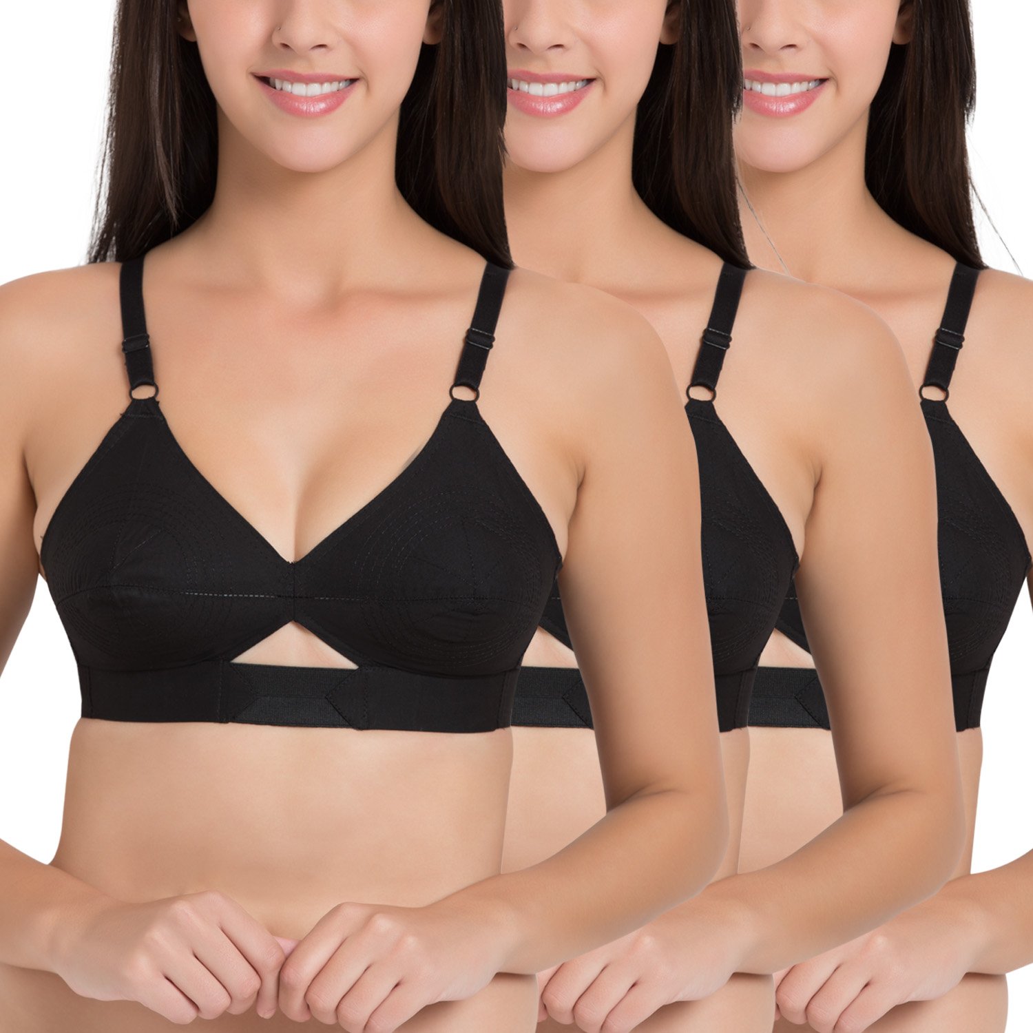 centra Centre-Fit 100% Cotton - Minimiser - Non-Padded, Full Coverage, Wireless Seamed Bra (Pack of 3)-picture-31