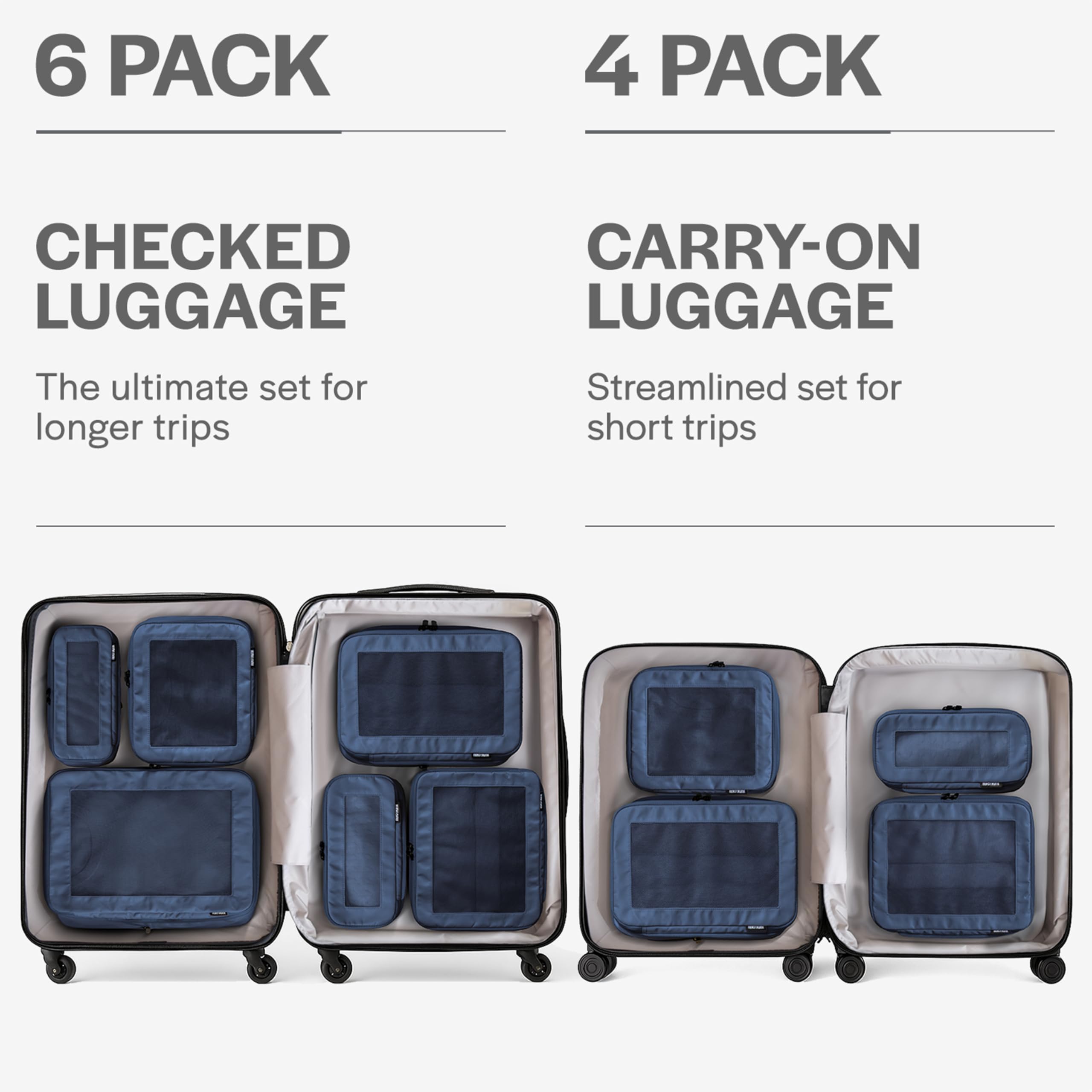 Aerotrunk Compression Packing Cubes for Travel - Luggage Organizer Bags - Double Zipper Packing Cubes for Suitcases (6-Pack, Dark Grey)