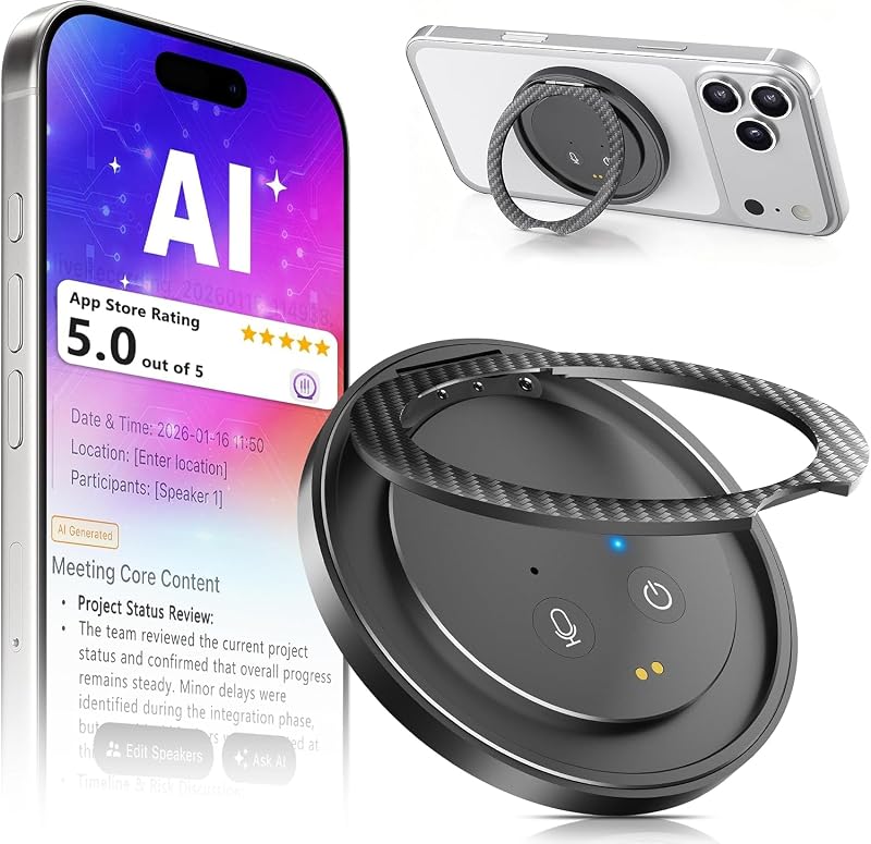 AI Voice Recorder in a Magnetic Phone Stand, AI Meeting Assistant | Portable Smart Digital Note Taker Device, 100+ Languages Real-Time transcriber, Summarize, Lectures, Meetings, Interviews