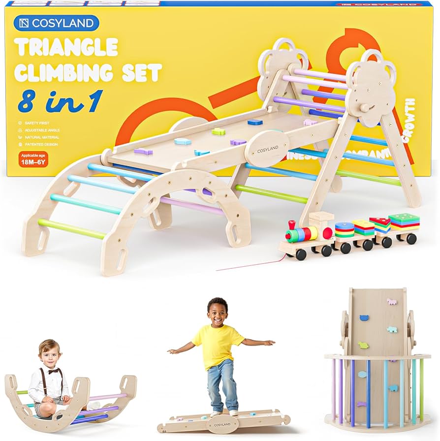 Pikler Triangle Set With At, Toddler Clibing Toys Indoor, Foldable - Technical View