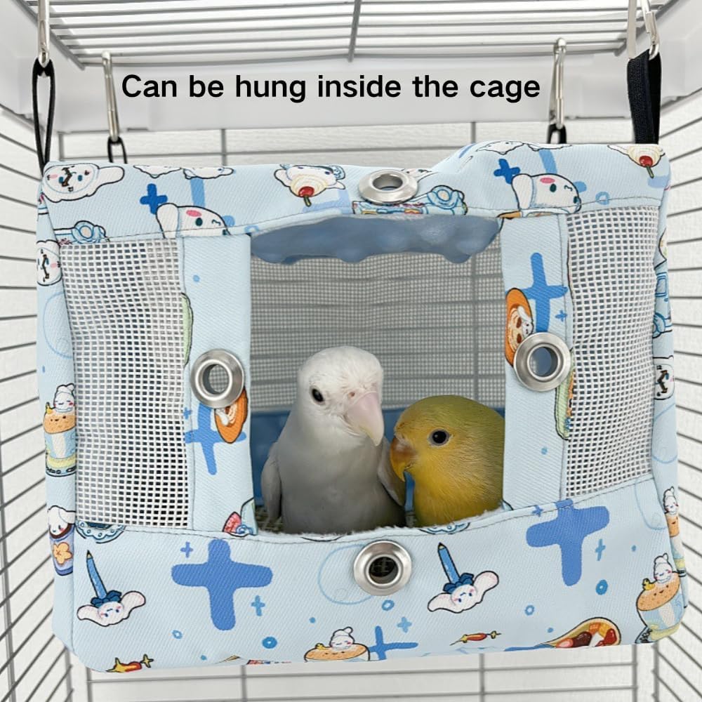 Large Spring Summer Breathable Bird Nest House, Bird Bed for Cage, Parrot Nest Snuggle Shed Hut for Four Seasons, Easy to Install for Quaker Lovebirds (Large,Pink)