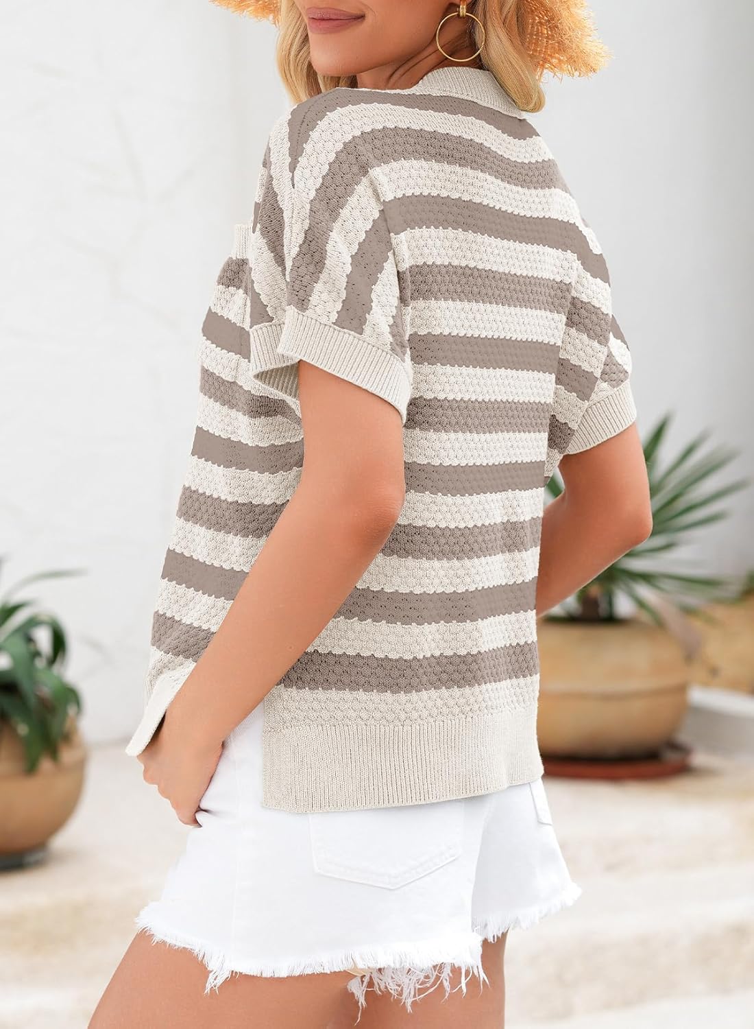 Dokotoo Women's Casual Short Sleeve Loose Tunic Tops Lightweight Striped Summer Sweaters Blouses Shirts - Image 2