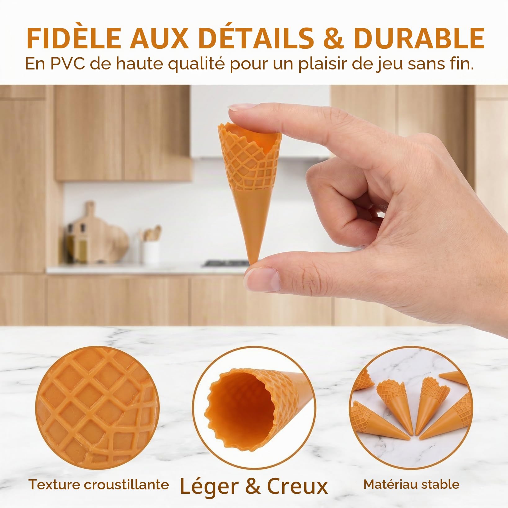Toyvian Lot de 12 cornets de glace artificiels croustillants - En plastique - Pour maison de poupée - Mini matériau PVC