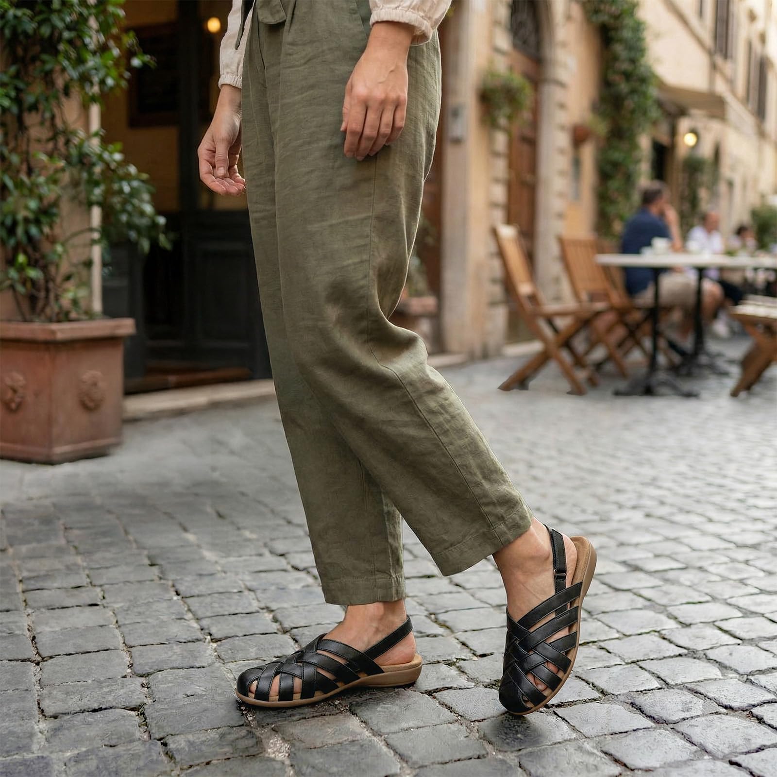Close-up of the Rihero Closed Toe Sandals showcasing the adjustable strap and textured sole for grip.