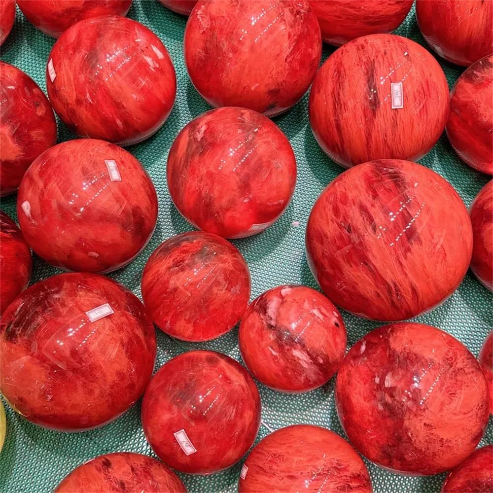 1 Bola de Cristal Rojo Fundido de 8-9 cm, decoración de Estilo Bohemio, Figura Brillante for la Entrada del hogar o la Oficina. Cristal Natural en Bruto