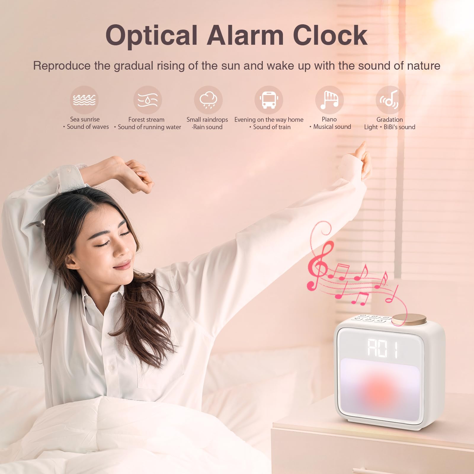 Despertador de Luz Digital con 2 Alarmas, 6 Sonidos Naturaleza, 10 RGB Luces, Wake Up Light Infantil