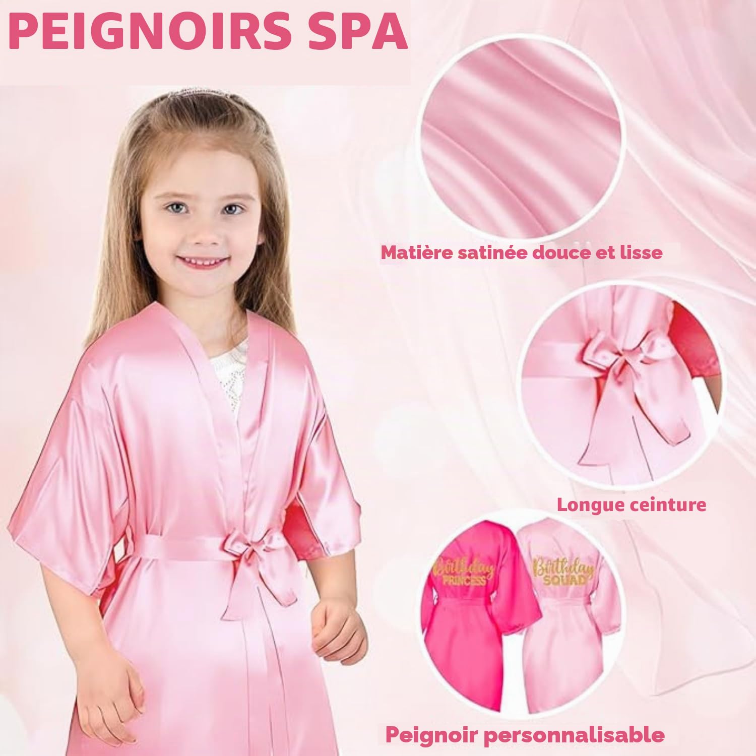 Lot de 7 robes d'anniversaire en satin pour filles et femmes - Robe de princesse - Pour fête spa, Rose, 10 ans
