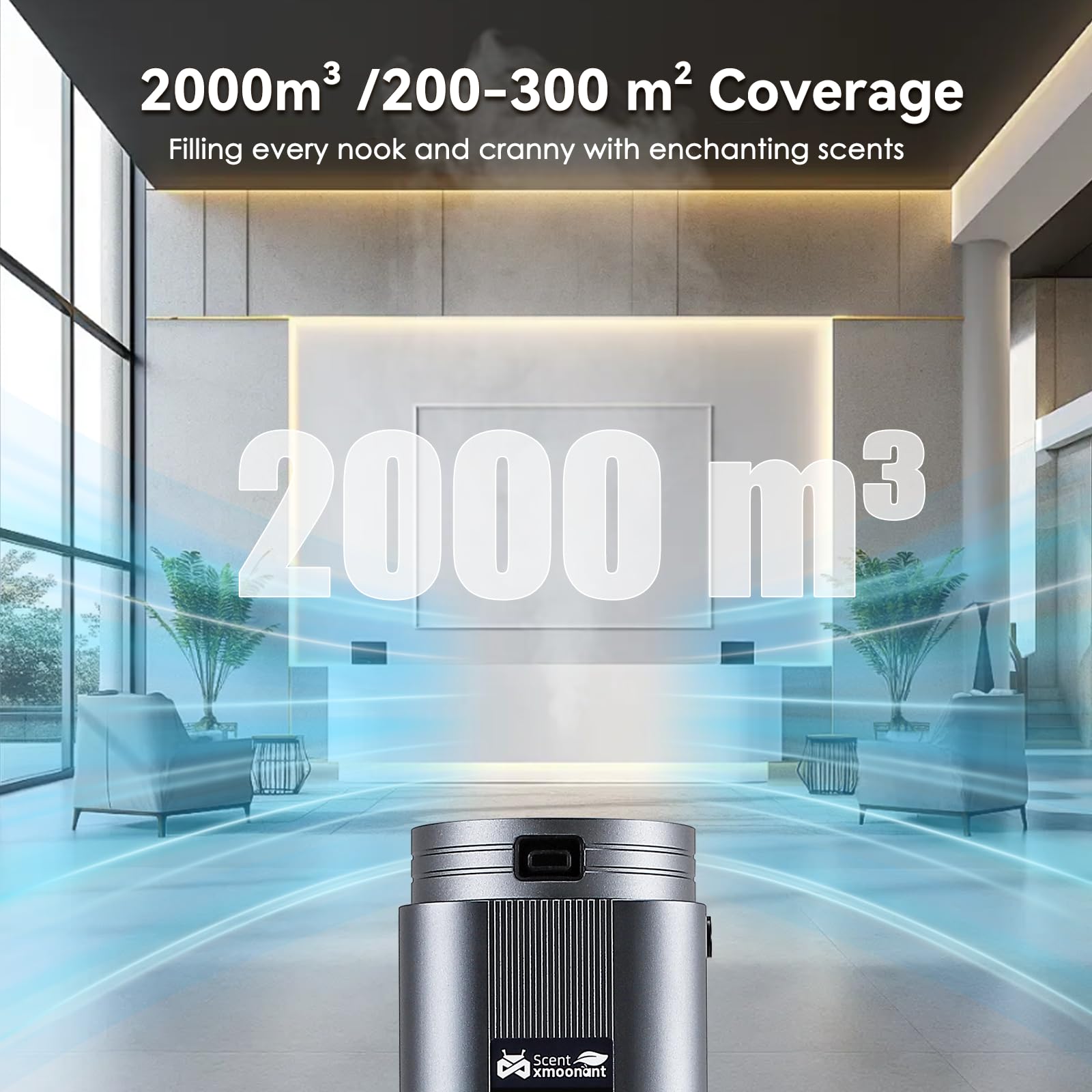 Mxmoonant Diffuseur d'Huiles Essentielles sans Eau, Couvrant 2000m³, 500ml Bouteille d'huile, Application et Télécommande, Commerce, pour Bureau, Magasin, Hotel, Salles de Sport | Commande App/télécommande, 2000m³, détection d'huile essentielle, pour bure