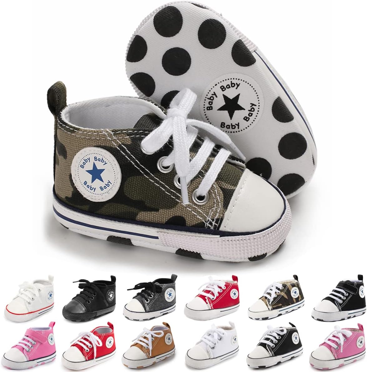 KIDSUN Unisex Baby Boy Girl Canvas Sneaker Soft Sole Infant Lace up Newborn Ankle Toddler First Walkers Crib Shoes
