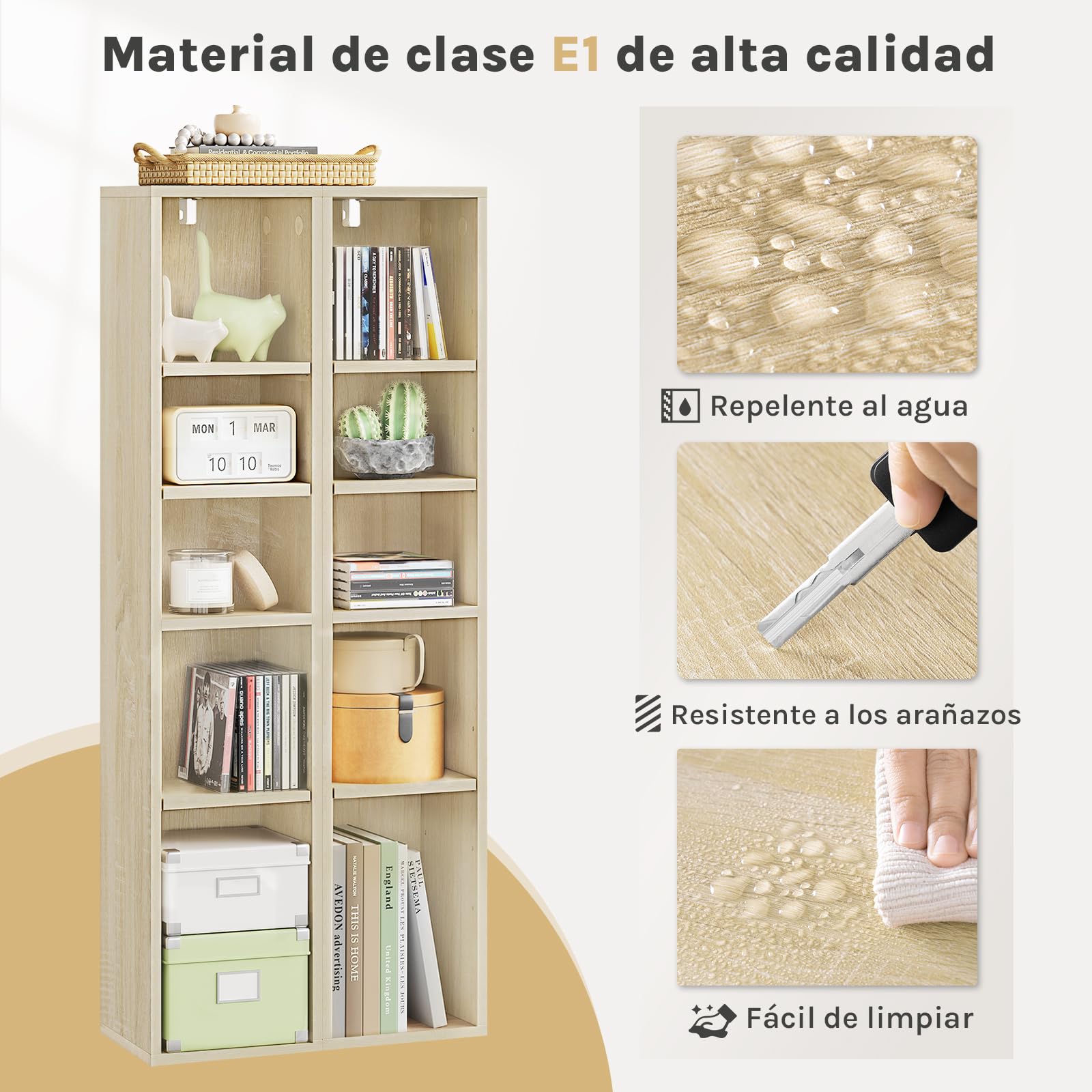 WOLTU Librería Estantería Alta para Libros | de 5 Niveles, Cubos de Colocación Libre, Biblioteca Separador para Libros y CDs, Roble Claro