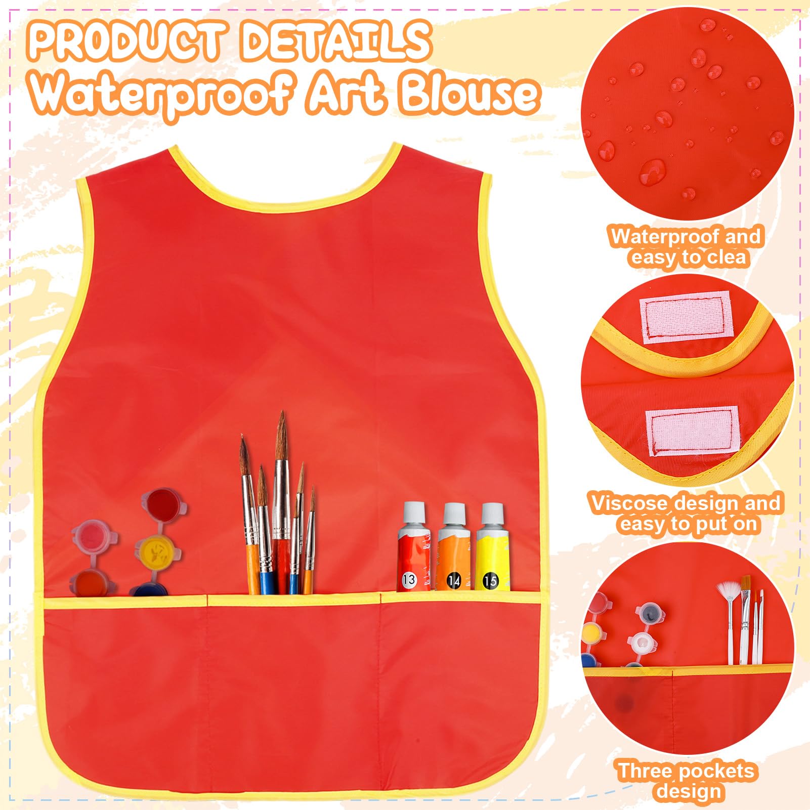 ViEinkaufen 4 delantales de pintura para niños, batas de artista, impermeables, sin mangas, con bolsillos para niños de 3 a 8 años, regalo para manualidades y cocina