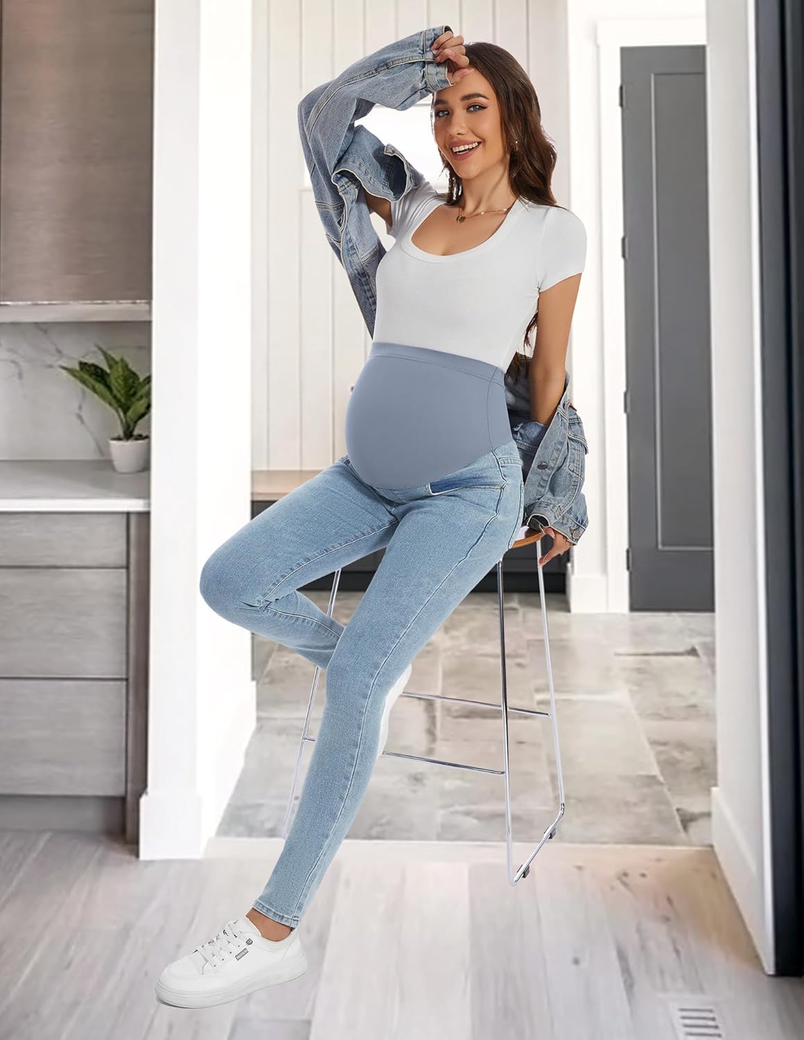 PACBREEZE Women’s Maternity Jeans Over Belly Skinny Stretchy Denim Pants Comfy Slim Pregnancy Pants