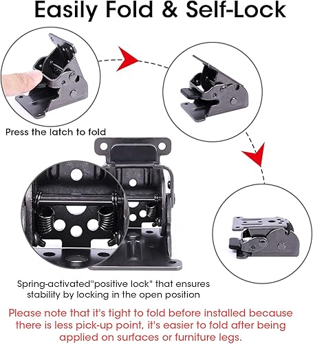 Miniatura 29 de Paquete de 4 bisagras de bloqueo para soportes de mesa plegables, soportes plegables de alta resistencia, bisagra plegable de bloqueo automático